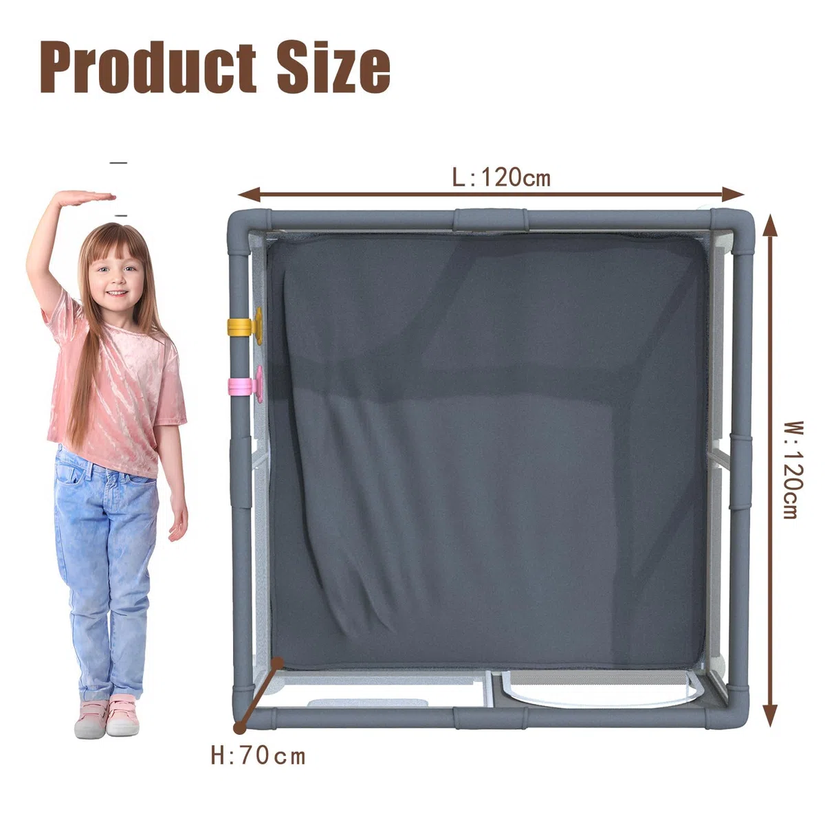 Laufstall Baby 120x120cm, Laufgitter Baby mit 2 Zugringen, Kinder Laufgitter mit Atmungsaktivem Netz und Reißverschluss für Kleinkinder, Dunkelgrau