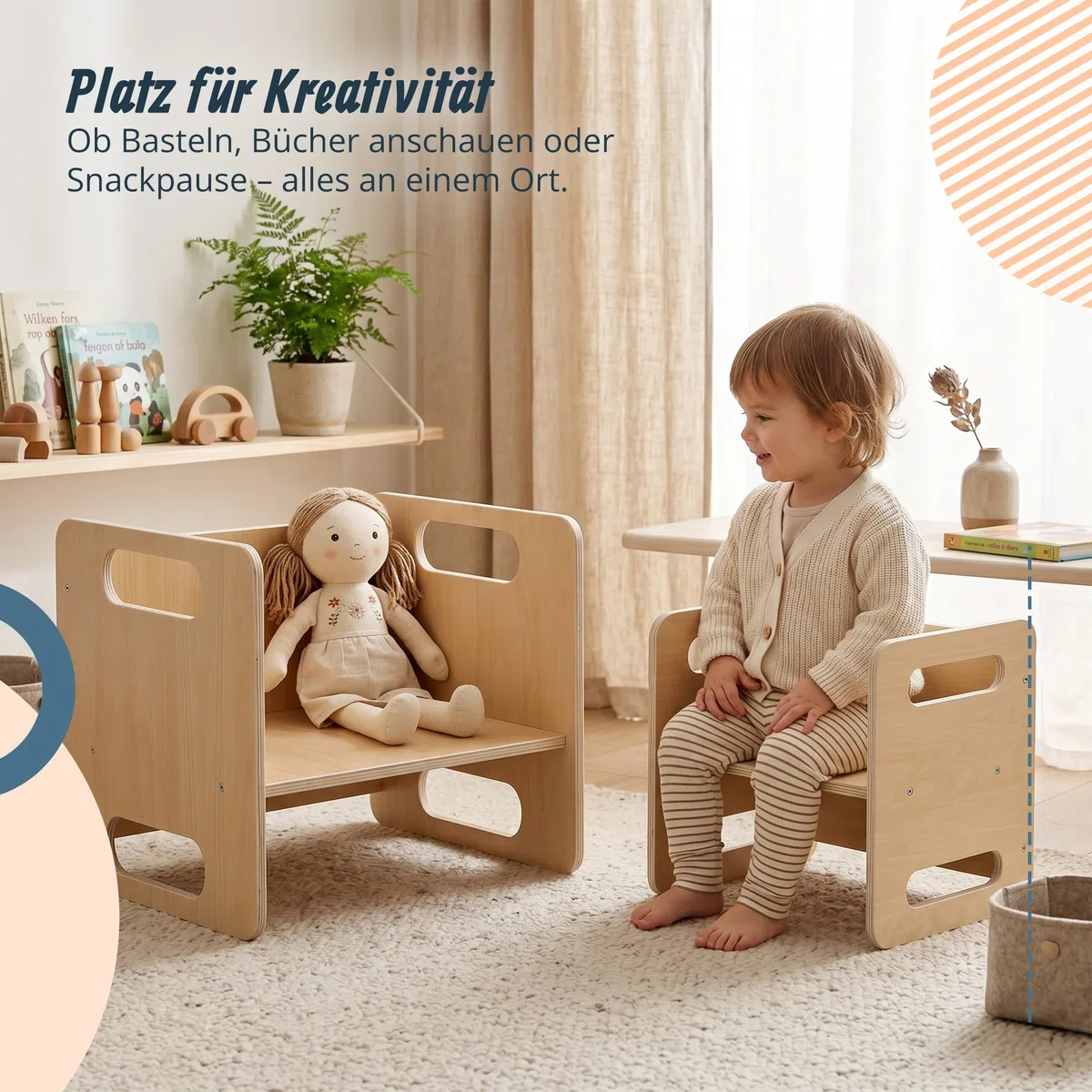 Relaxdays Kindersitzgruppe, 2-teiliges Set, Kindertisch mit Stuhl, Holz, Montessori Sitzgruppe, Kinderzimmer, Natur