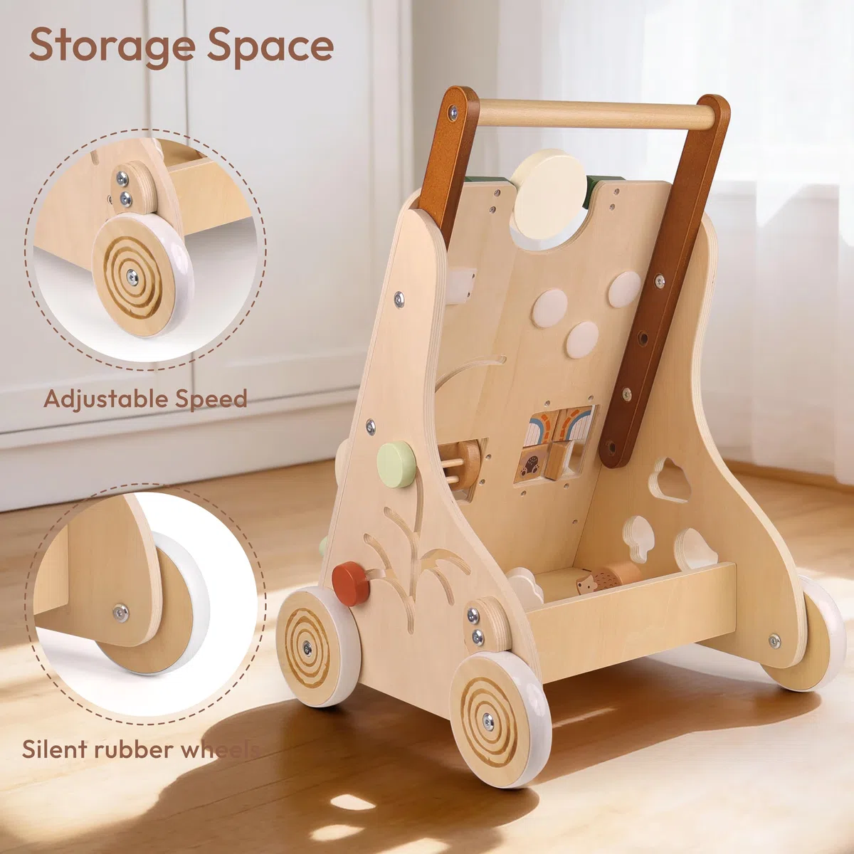 Little Log Lauflernwagen Holz, Baby Lauflernhilfe mit Activity Center | Multifunktionales 9-in-1 Montessori Spielzeug mit Rädern Gehhilfe & Baby Walker Geschenk für Mädchen und Jungen ab 1 Jahr
