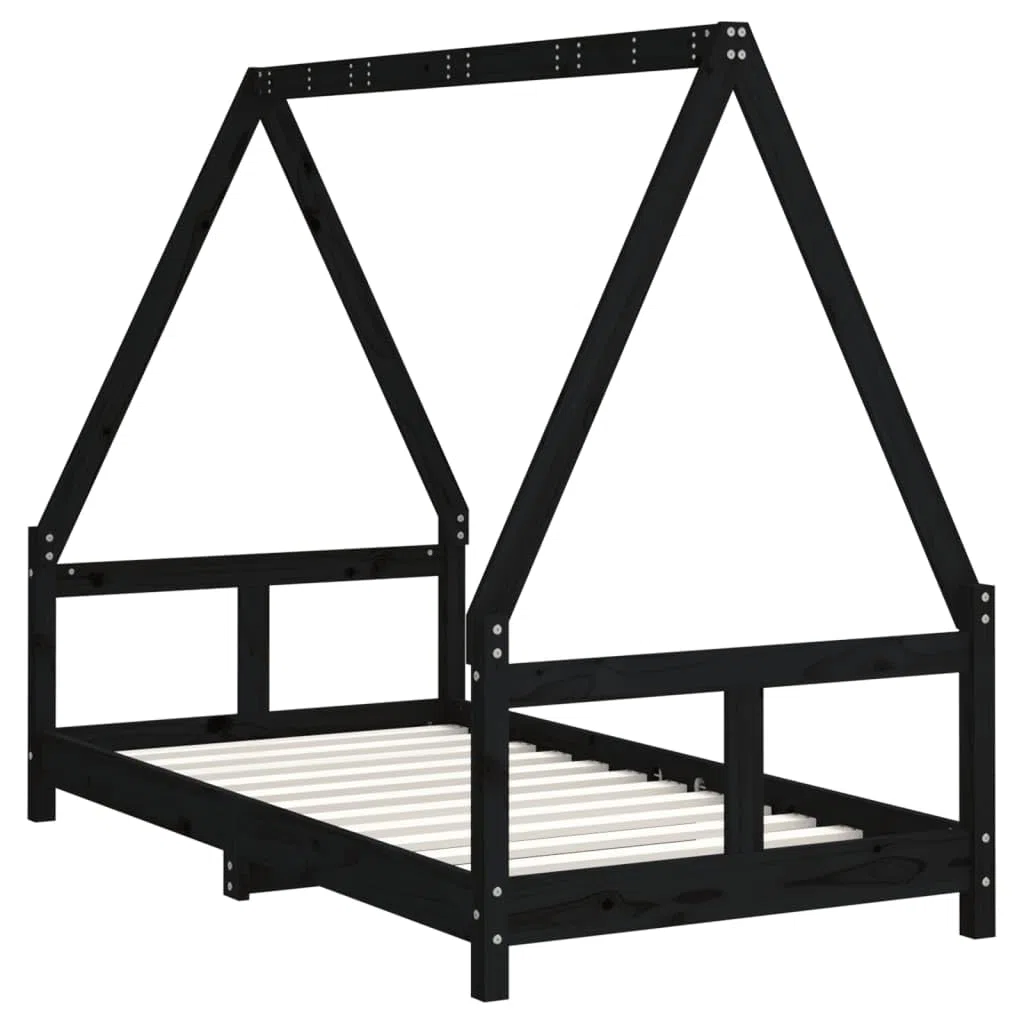 Kinderbett aus Massivholz Kiefer – Hausform Bett mit Lattenrost – 70x140 / 80x160 / 80x200 / 90x190 / 90x200 cm – Farben: Natur/Schwarz/Weiß – Kinderbett für Kinder ab 4 Jahren