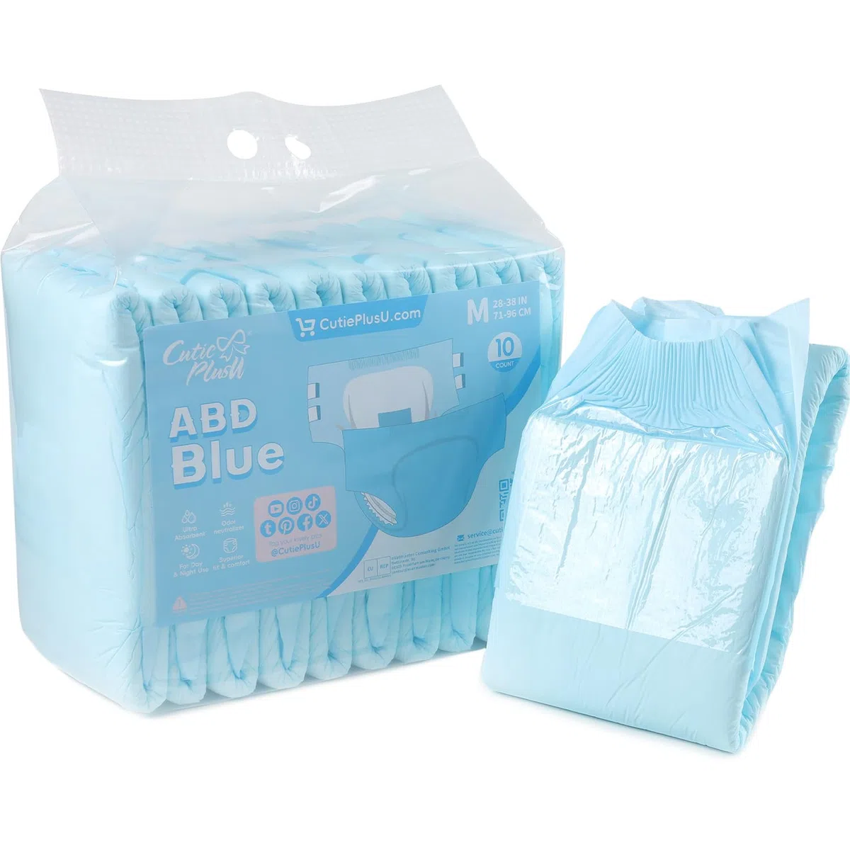 CutiePlusU Windeln für Erwachsene 10 Stück Einweg-Inkontinenz-Slips mit Schlaufen für Damen und Herren, Maximale Saugfähigkeit über Nacht – Blau (Mittel 28"-38")