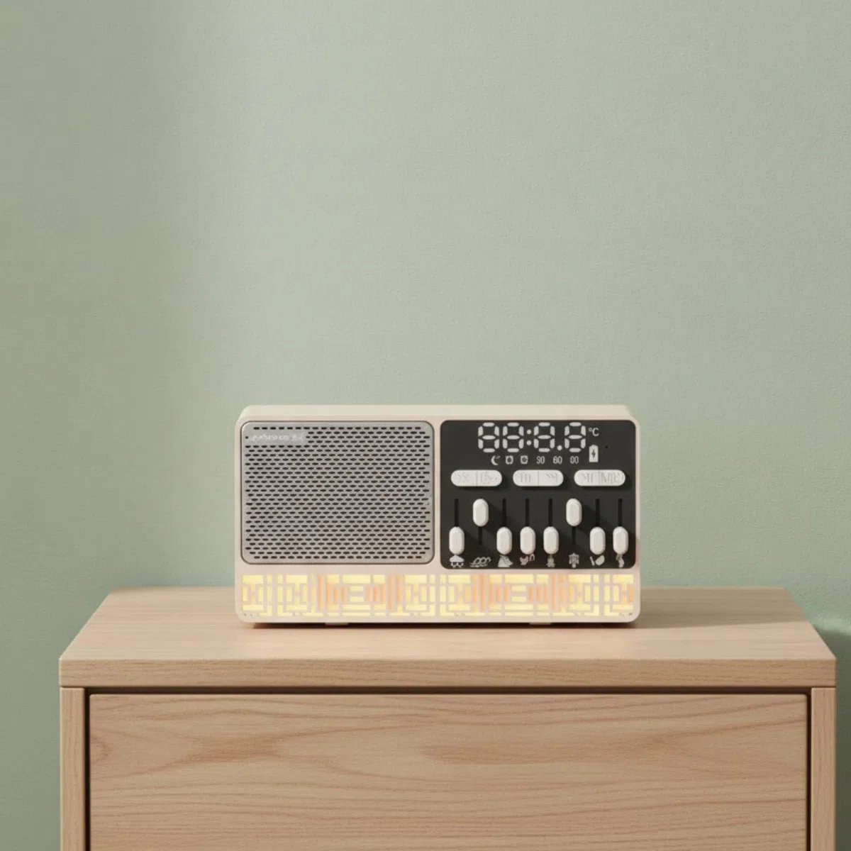Device Nachtlautsprecher Wecker Radiogerät Soundmaschine 10W mit Acht Klängen Und Digitaler Anzeige für Einschlafen Babys Erwachsene Zuhause Meditation