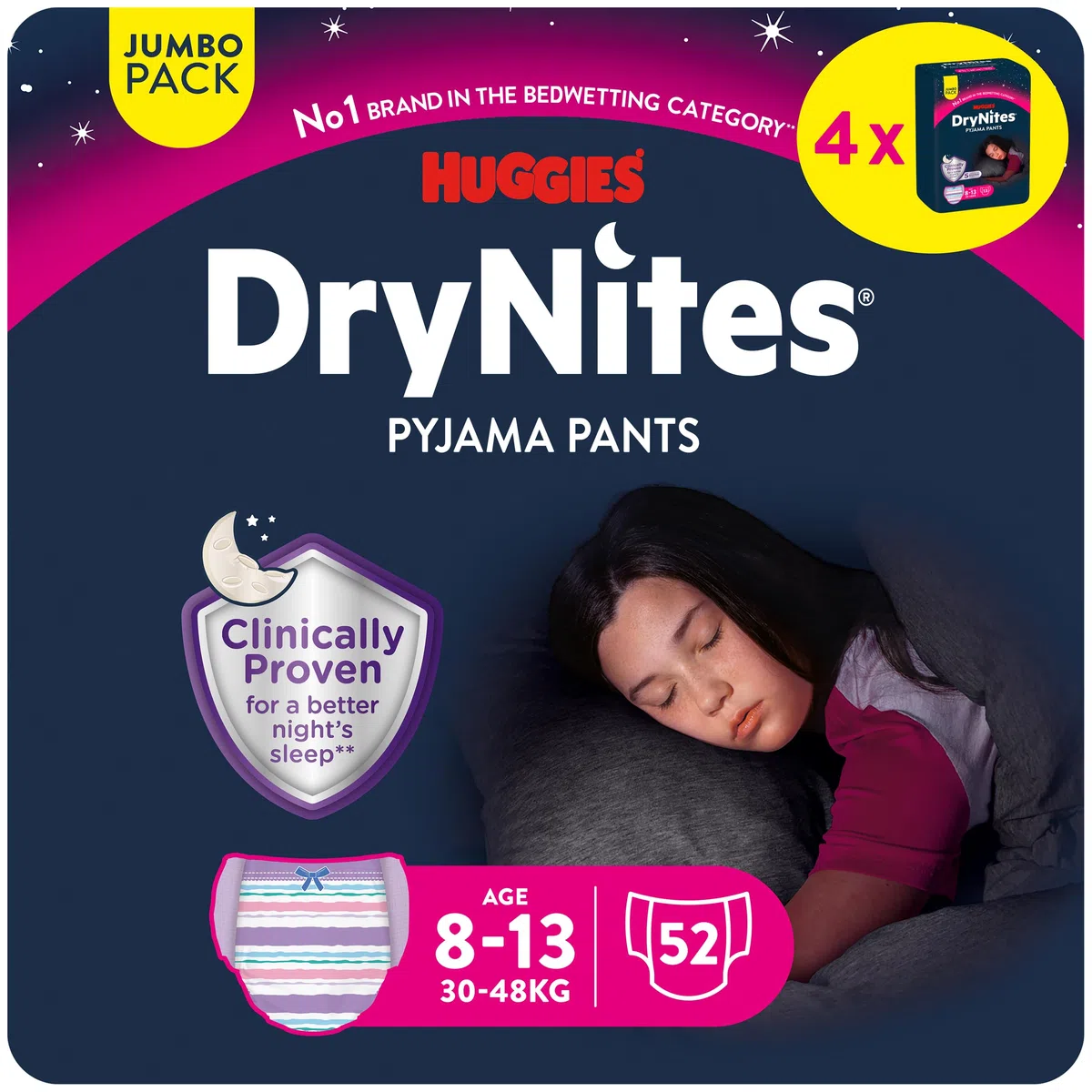 Huggies DryNites Nachtwindeln Mädchen 8-13 Jahre, 52 Stück, Pyjama Pants