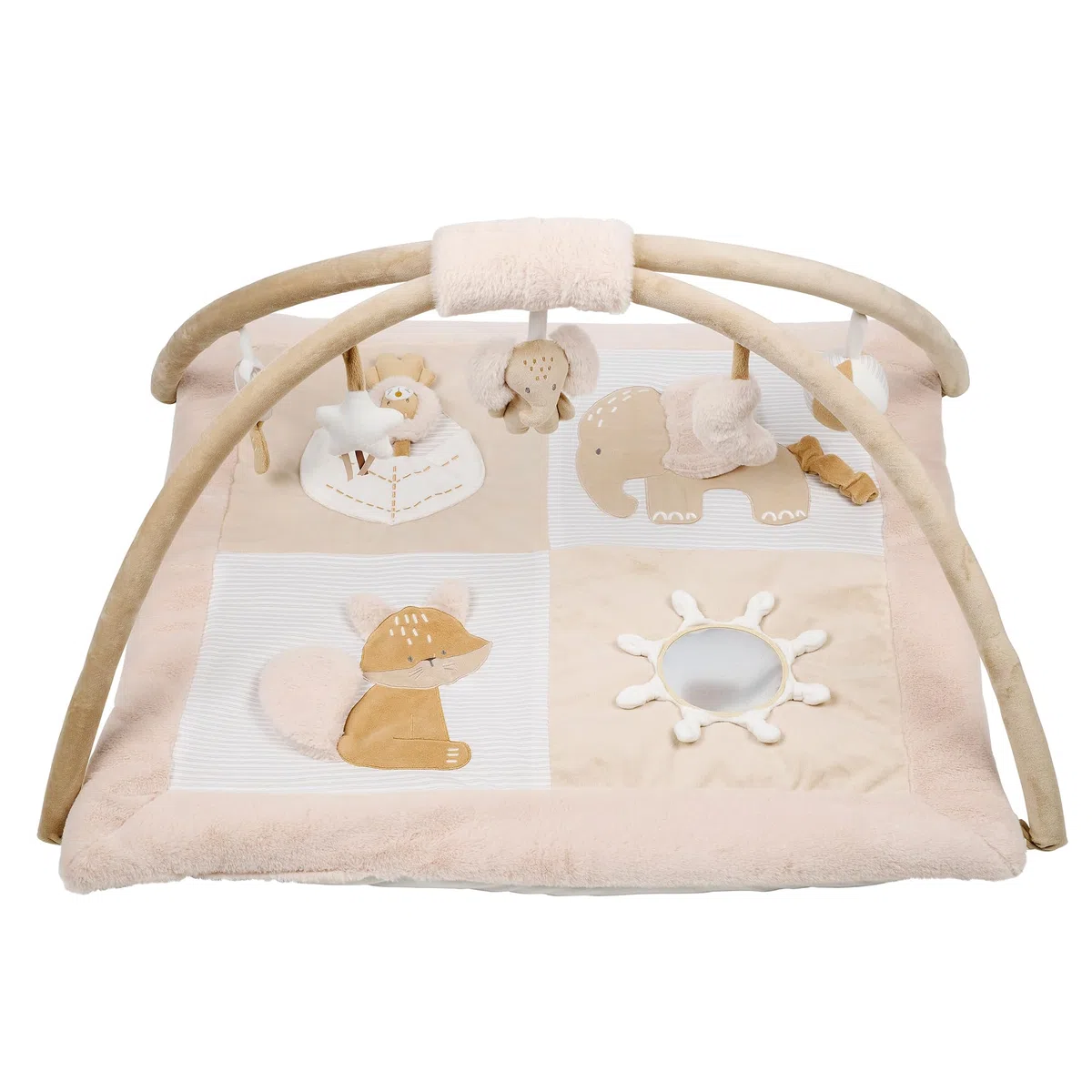 Nattou Krabbeldecke mit Spielbogen und verschiedenen Aktivitäten, Aus Polyester, Ca. 80 cm, Rechteckig, Flo, Oli & Ernest, Flo Beige