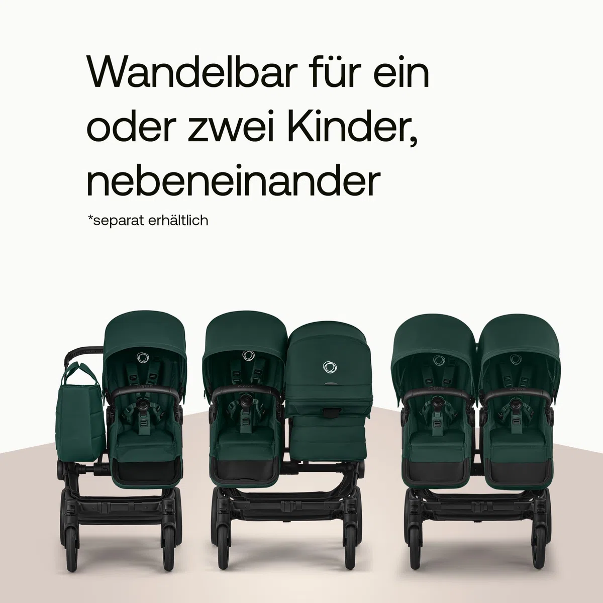 Bugaboo Donkey 6 Single 2-in-1-Kinderwagen, umbaubar zum Doppel- und Zwillingskinderwagen, Fern Green