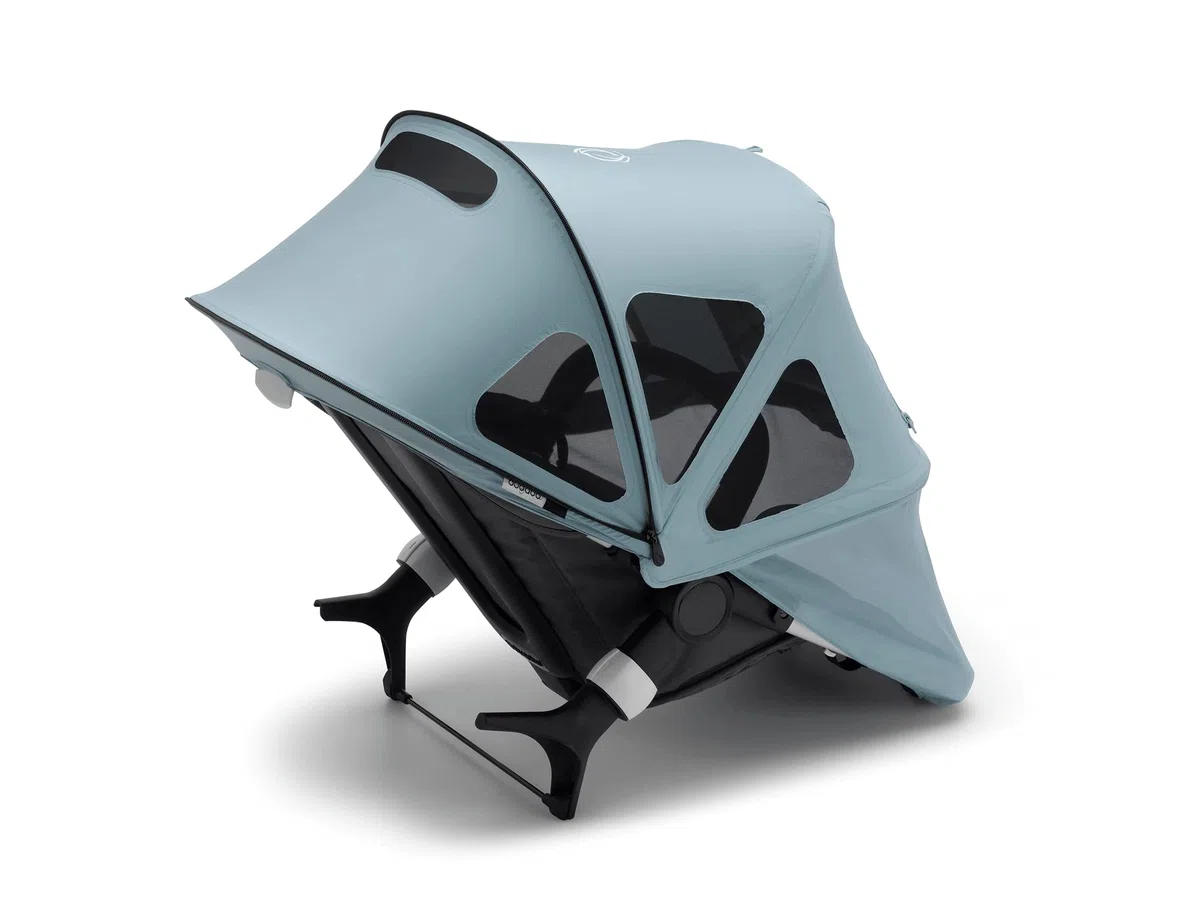 Bugaboo verstellbares Sonnendach mit Lüftungsfenstern und Guckfenster, mit Lichtschutzfaktor 50+ für die Bugaboo Kinderwagen Modelle Fox 2, Cameleon 3 & Lynx, Nebelblau