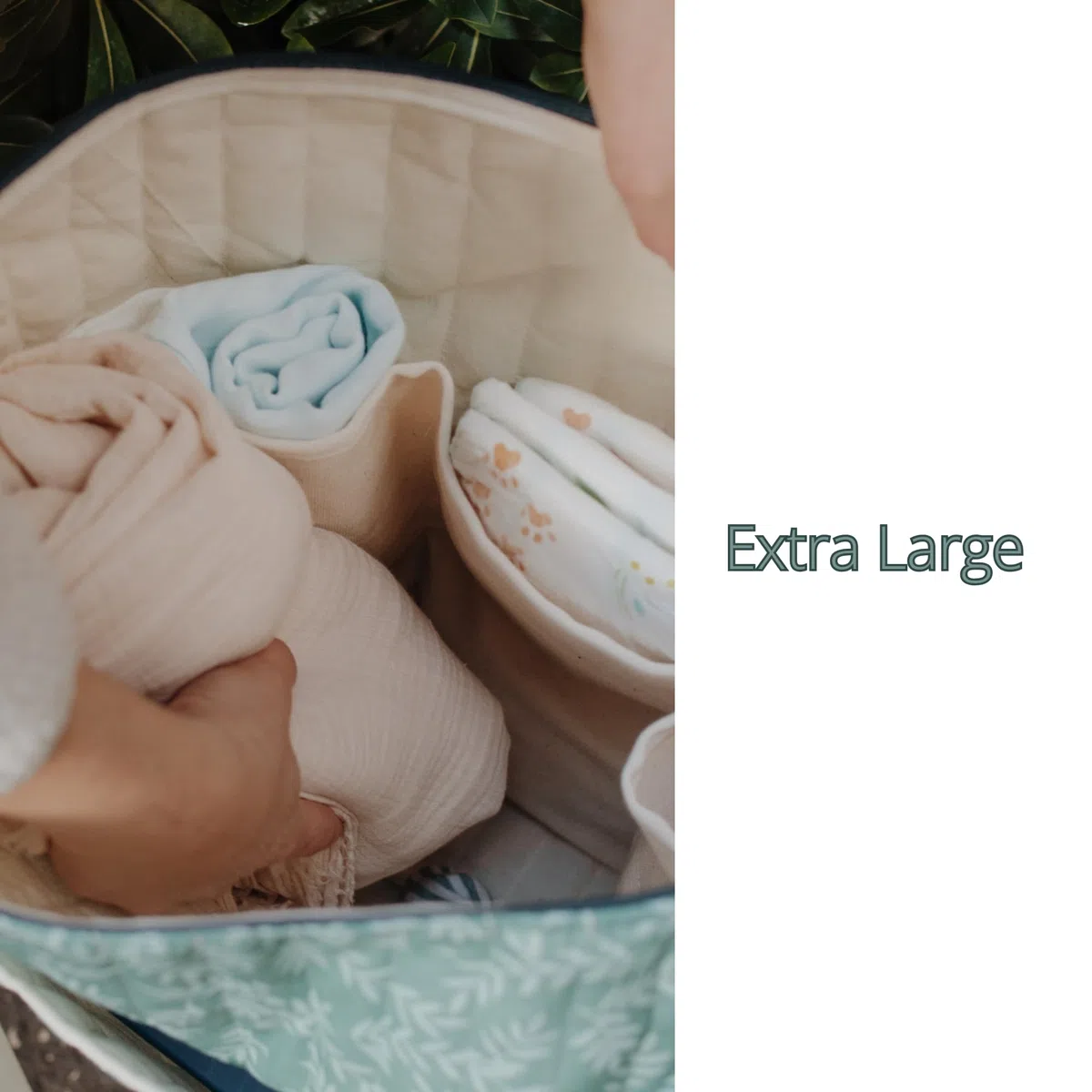 Leichte Wickeltasche für Babys – große Kapazität, gesteppte Baumwoll-Wickeltasche mit 3 Innentaschen, weiche Canvas-Griffe, tragbare Baby-Reisetasche für den täglichen Gebrauch