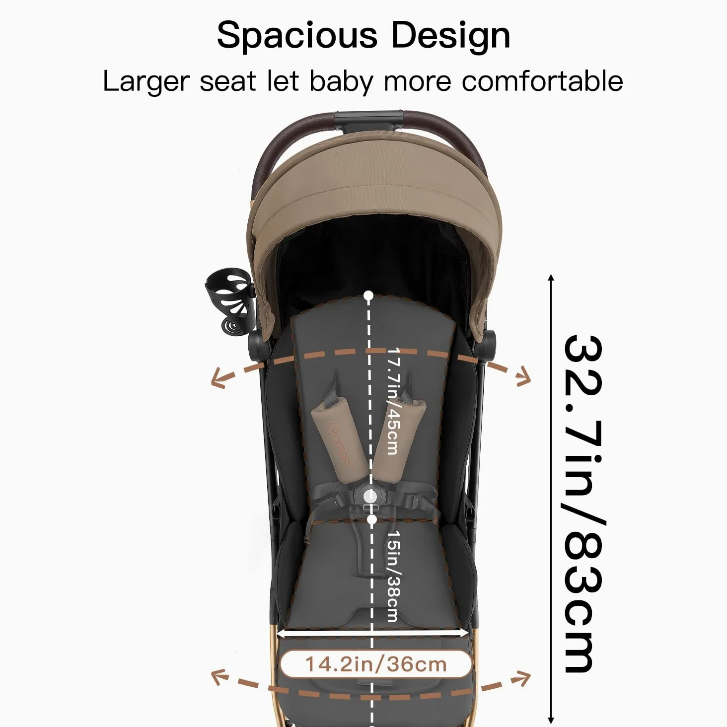 Gromast Gravity Faltbarer Kinderwagen, Tragbarer Reise-Kleinkindbuggy Mit Verstellbarer Rückenlehne & Sonnendach, Leichtgewichtig Und Uv-Geschützt, Einhändig Automatisch Zusammenklappbar, Golden