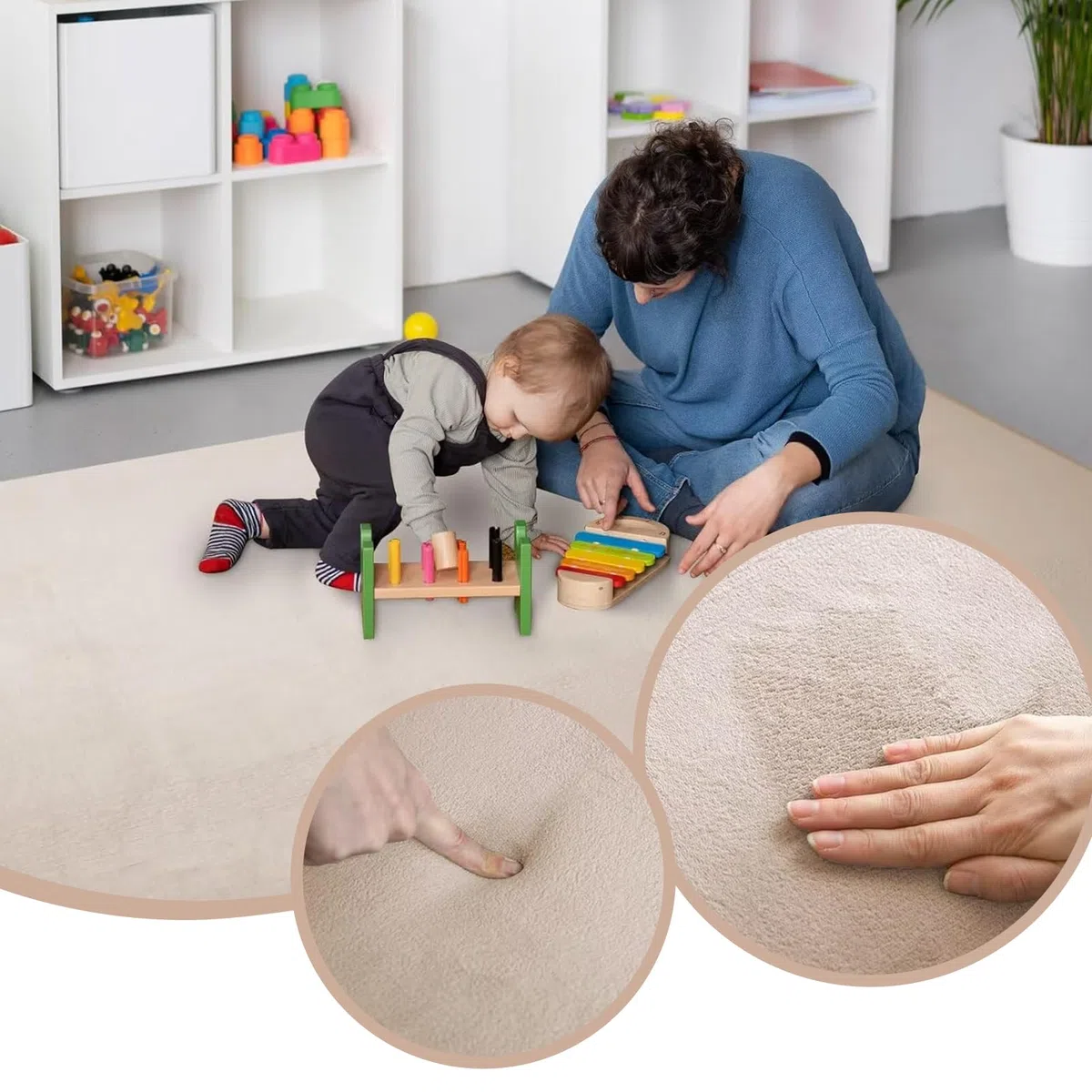Kinderteppich Teppich Verdickung Korallen Samt Teppich Korallensamtteppich Kinder Krabbeldecke Tatami Teppiche Kinder rutschfeste Vergrößern Spielmatte Yogateppich 120 x 120 cm Hellbraun