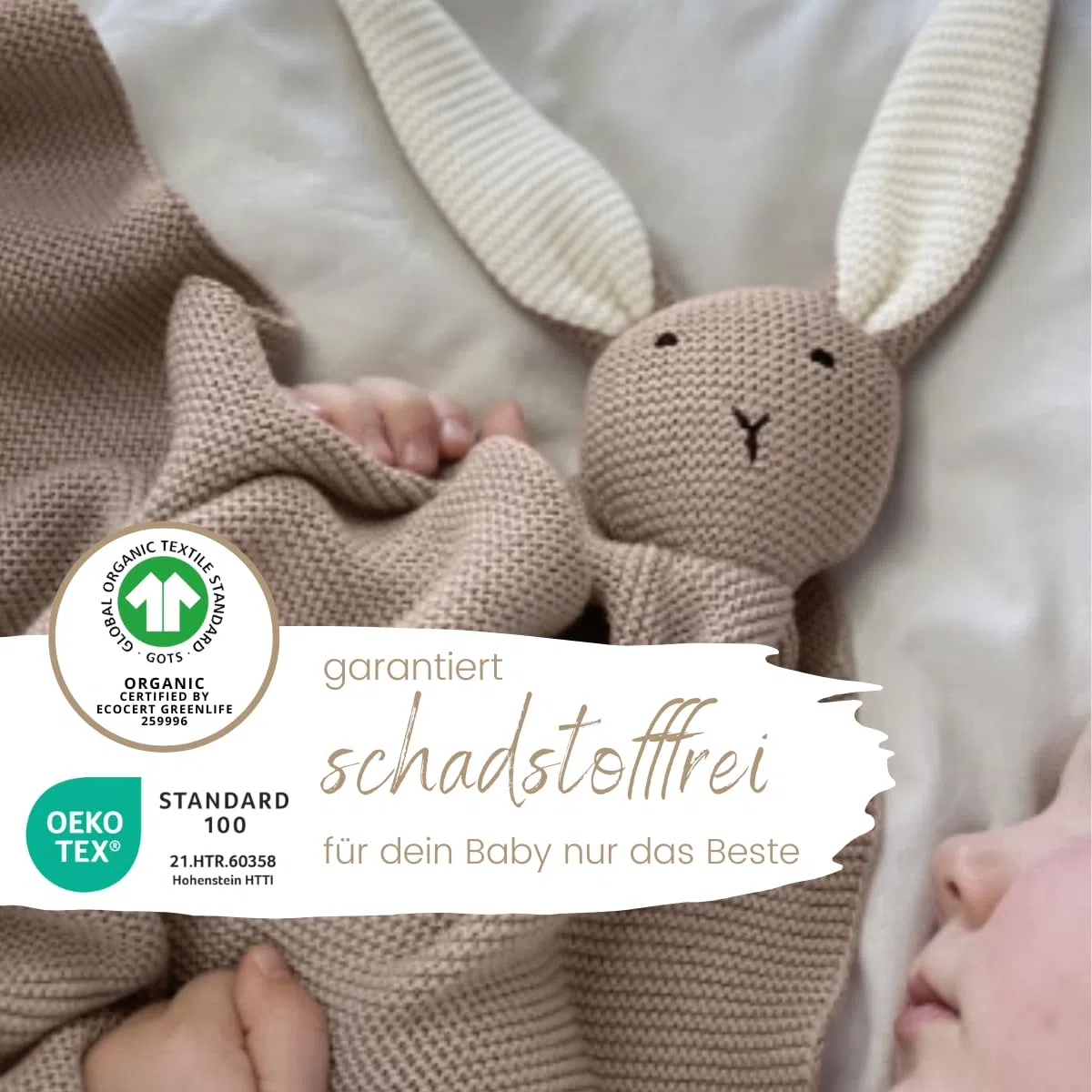 DIKOS Original 2-in-1 Babydecke & Kuscheltuch SCHMUSE-Hase – Weiche Kuscheldecke für Baby Mädchen & Jungen aus Bio-Baumwolle (Oeko Tex) – Weiche Baby-Decke als Geschenk zur Geburt – Warmes Taupe