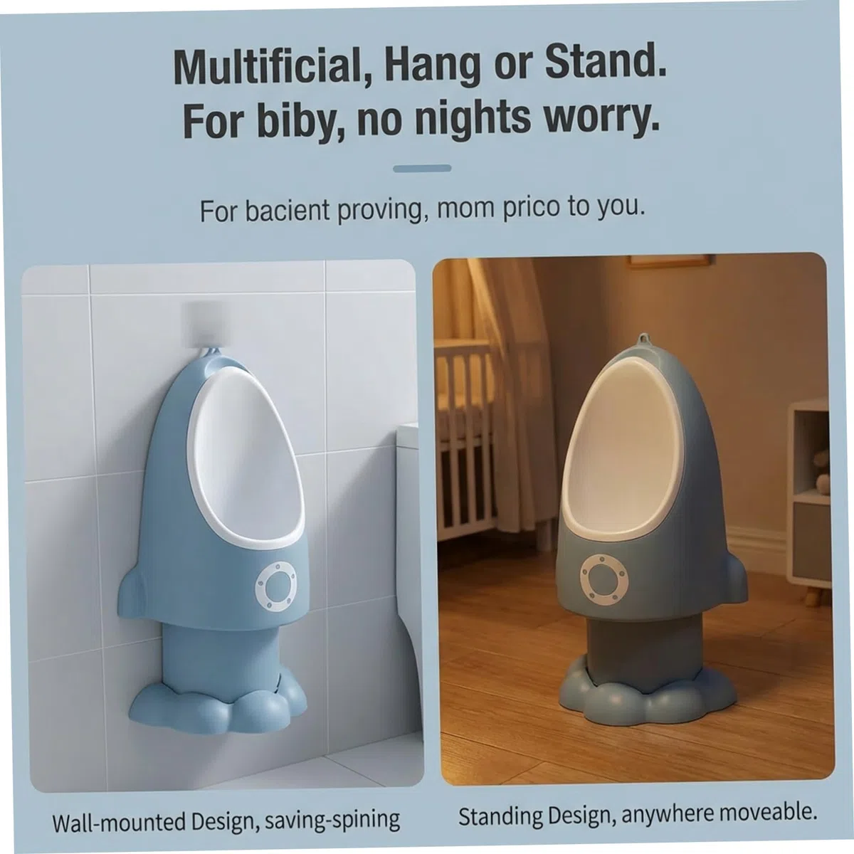 Töpfchentraining-Urinal für Kleinkinder verstellbares spritzsicheres Baby-Töpfchen mit lustiger Cartoon-Form zum Aufhängen/Stehen leicht zu reinigen für Jungen Dunkelblau