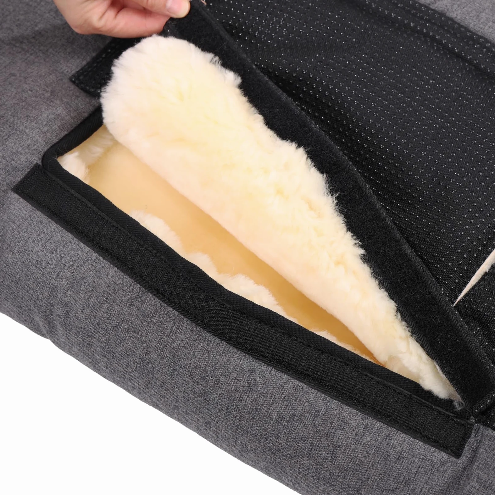 Lammfell-Fußsack für Kinderwagen, Fußsack aus Leinen, graue Farbe, echtes Schaffell, Kinderwagen, Warmer, winddichter Babyschlafsack (80X45CM) Dunkelgrau