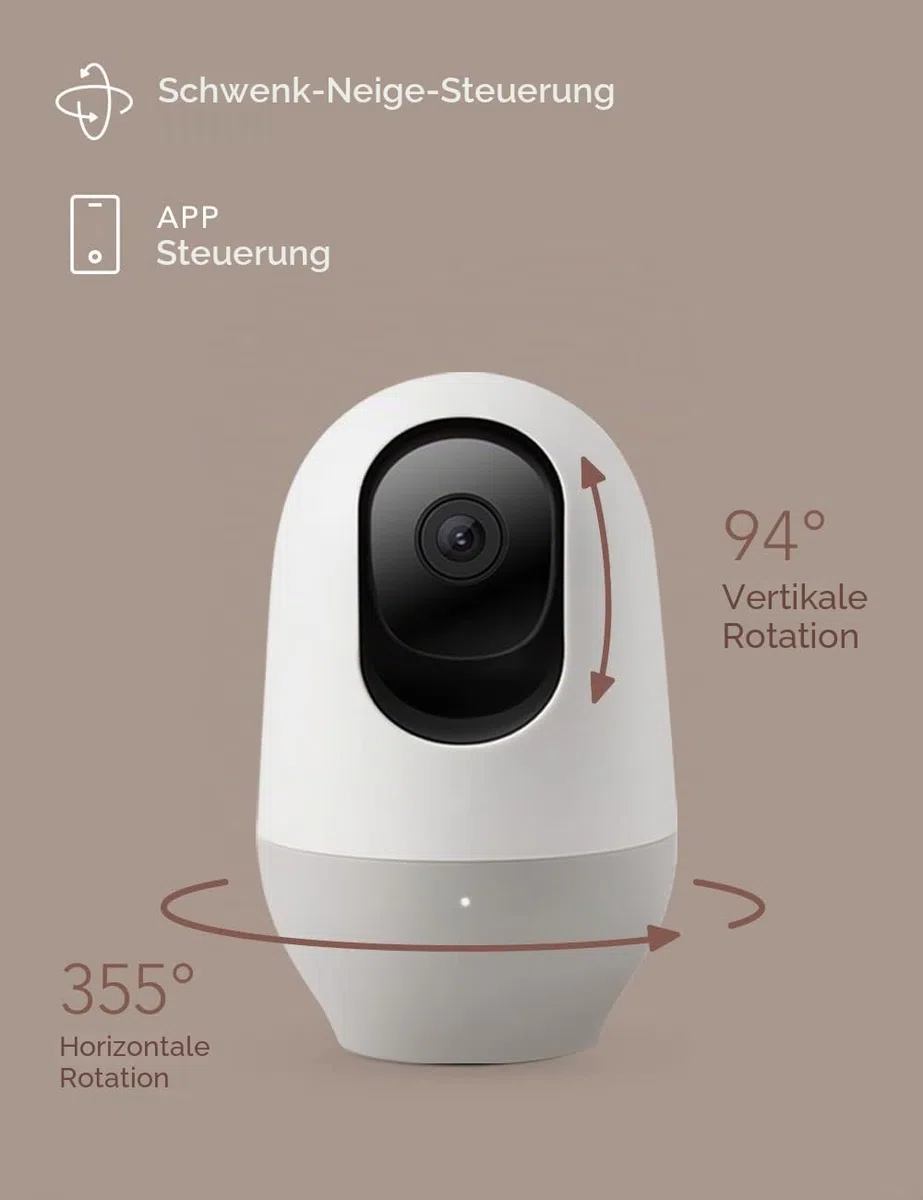 [Exklusiv bei Amazon] Nooie Babyphone mit Micro-SD-Karte, WLAN-Haustierkamera für den Innenbereich, kabellose 360-Grad-IP-Kamera, 1080P, Bewegungsverfolgung, Super-IR-Nachtsicht, mit Alexa