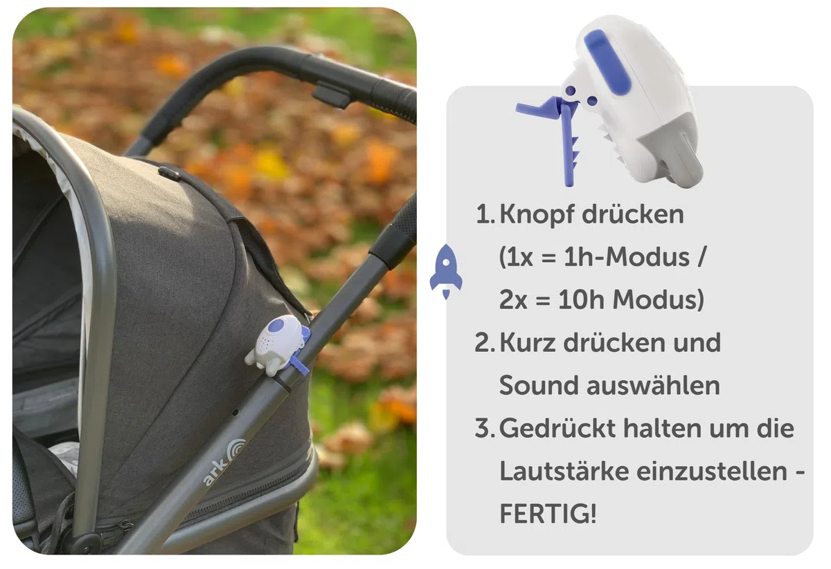 Wooshh by Rockit Rocker - wiederaufladbarer, tragbarer Schlafberuhiger/Einschlafhilfe mit 8 beruhigenden Geräuschen, 4 Lautstärkestufen, Ständer, Clip oder Riemen, extra klein für die Hosentasche