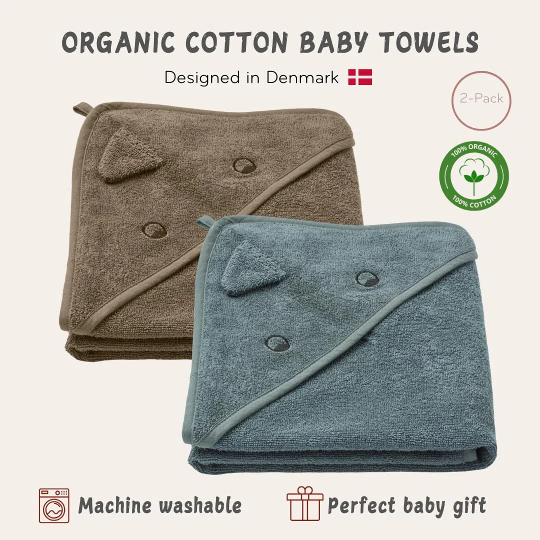 Denmark - Premium Bio-Baumwolle Baby-Badetuch - Kapuzenhandtücher für Kleinkinder und Babys für Neugeborene Mädchen und Jungen - Super weich und saugfähig, 32 x 32-2er-Pack (Handtuch Dino Green