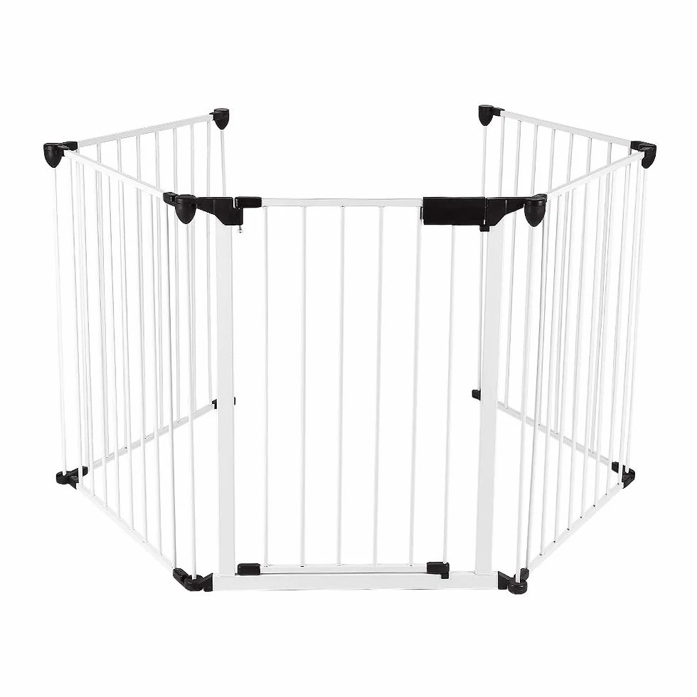 Kaminschutzgitter mit Tür Metall, Treppenschutzgitter, Absperrgitter Ofenschutzgitter Faltbar, Konfigurationsgitter, Türschutzgitter für Kinder-Sicherung (weiß-60 * 75cmx5pcs)