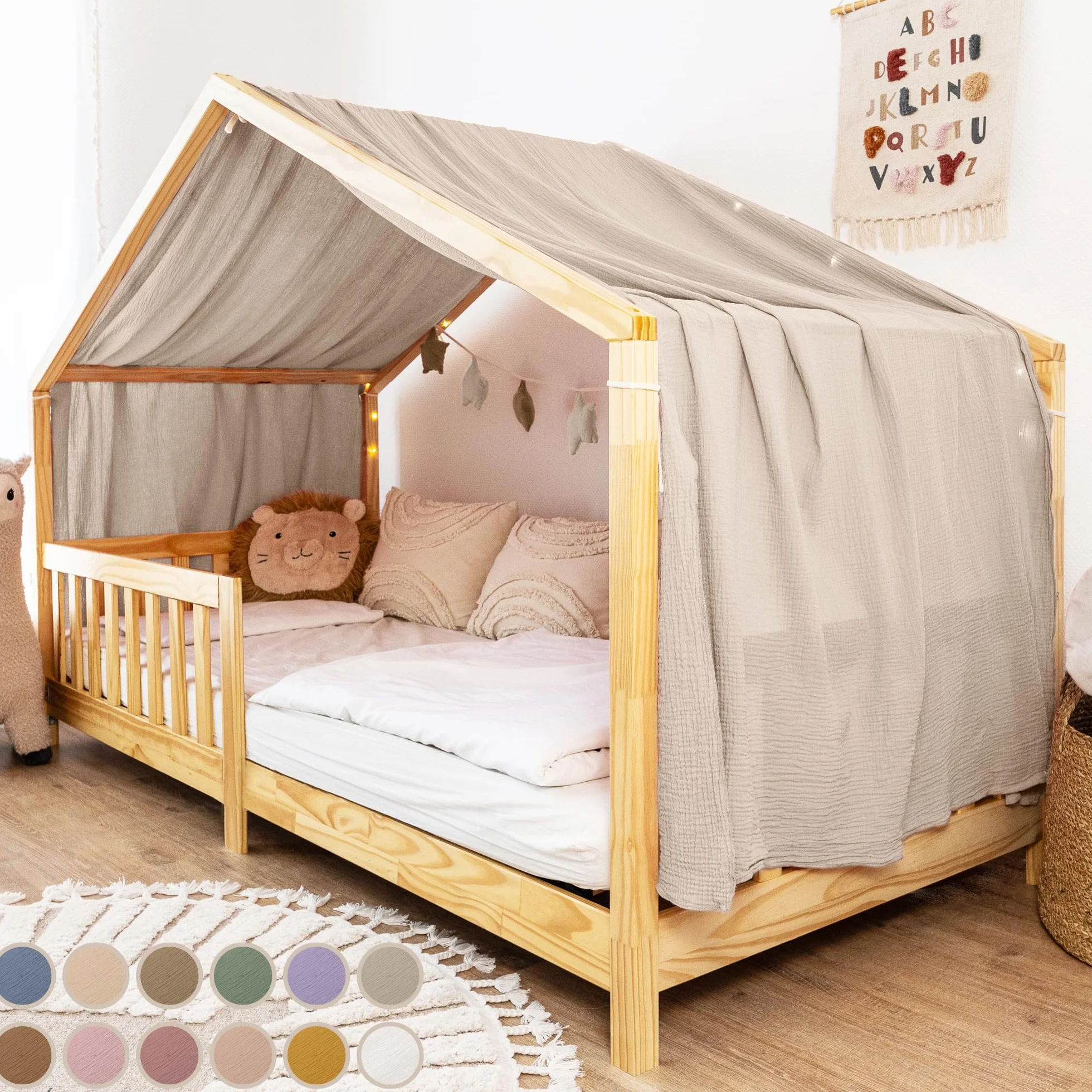 lilimaus Hausbett Himmel [in 12 Farben] Betthimmel Hausbett aus 100% Baumwolle Musselin - Stoffhimmel für Hausbett Deko Mädchen & Jungen - Himmel für Hausbett Kinder - Bett Vorhang Kinderbett