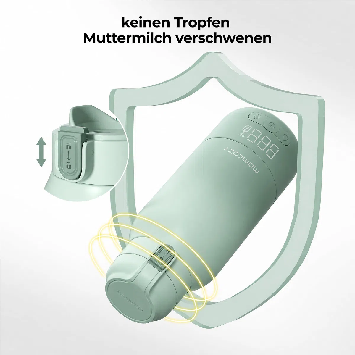Momcozy MW05 Tragbarer Flaschenwärmer Baby 500ml Kapazität Akku TÜV-CE zertifiziert Schnellaufheizen 3 Min BPA-frei USB-C Kabel Grün