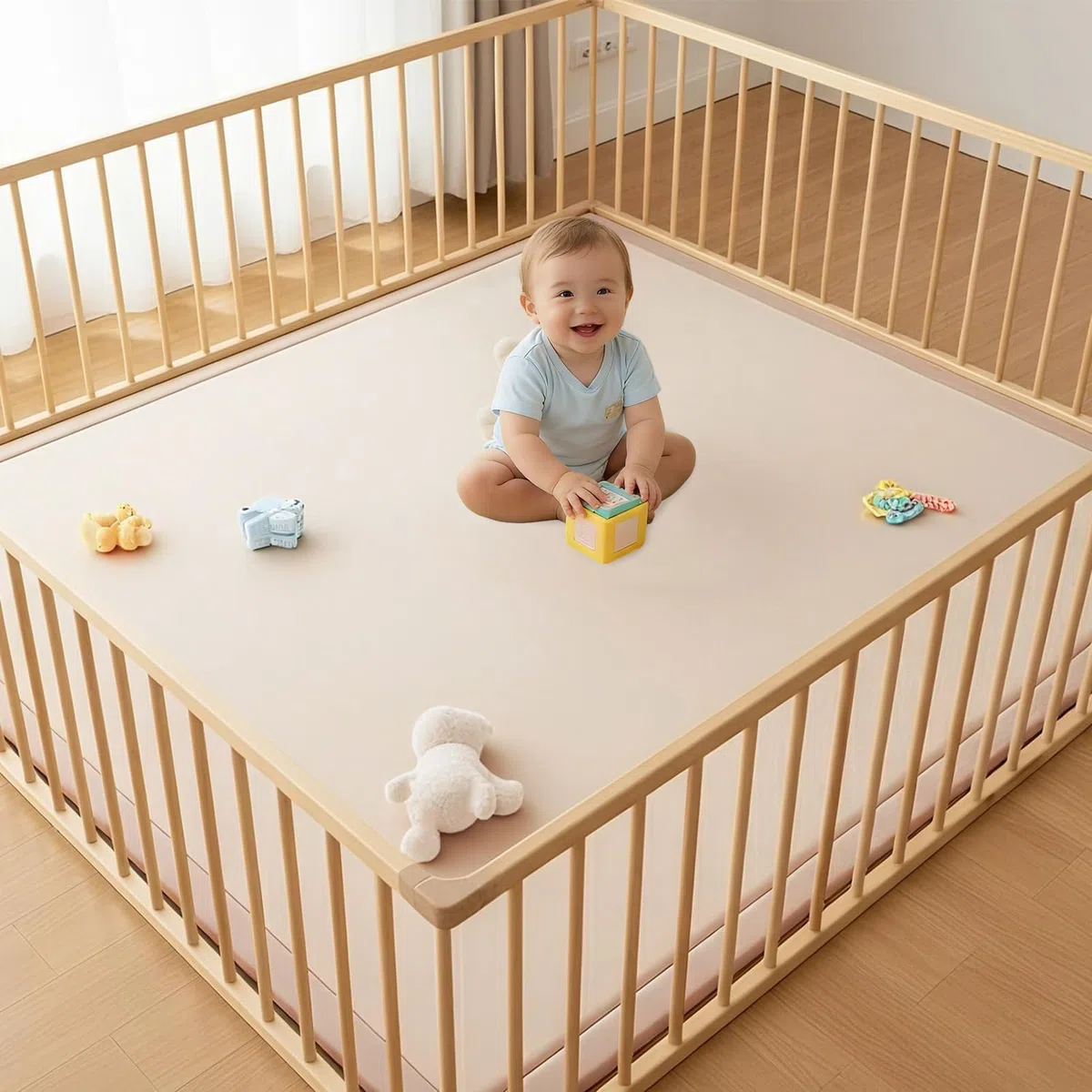 Krabbelmatte Baby 140 x 220 cm Creme 3cm Extra Dick und Spielmatte Kinder, Spielteppich Baby Rutschfester Krabbelteppich für Babys Memory Foam Teppich Kinder für Kinderzimmer Tatami Matte