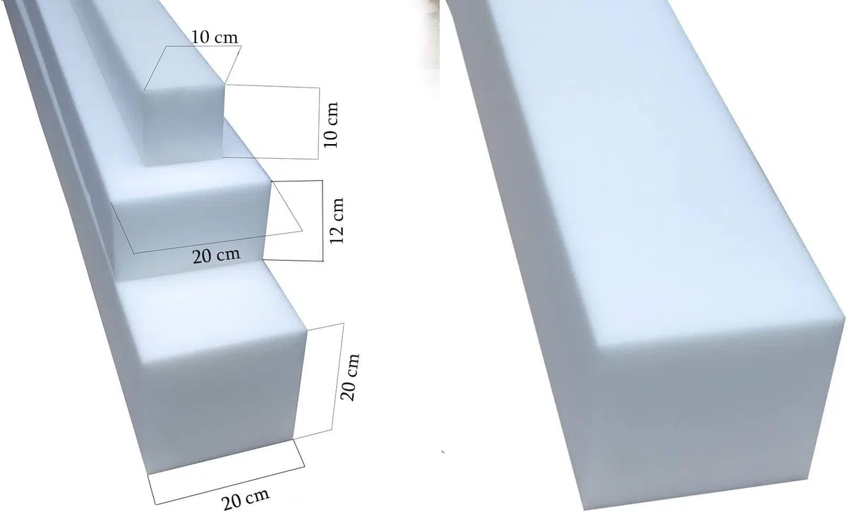 All4All Matratzenverlängerung aus Schaumstoff Matratzenausgleich RG 25/44 10x20cm Schaumstoffstreifen Mittellhart Zuschnitt Matratzenstreifen Verlängerung für Babybett oder Pflegebett(200)