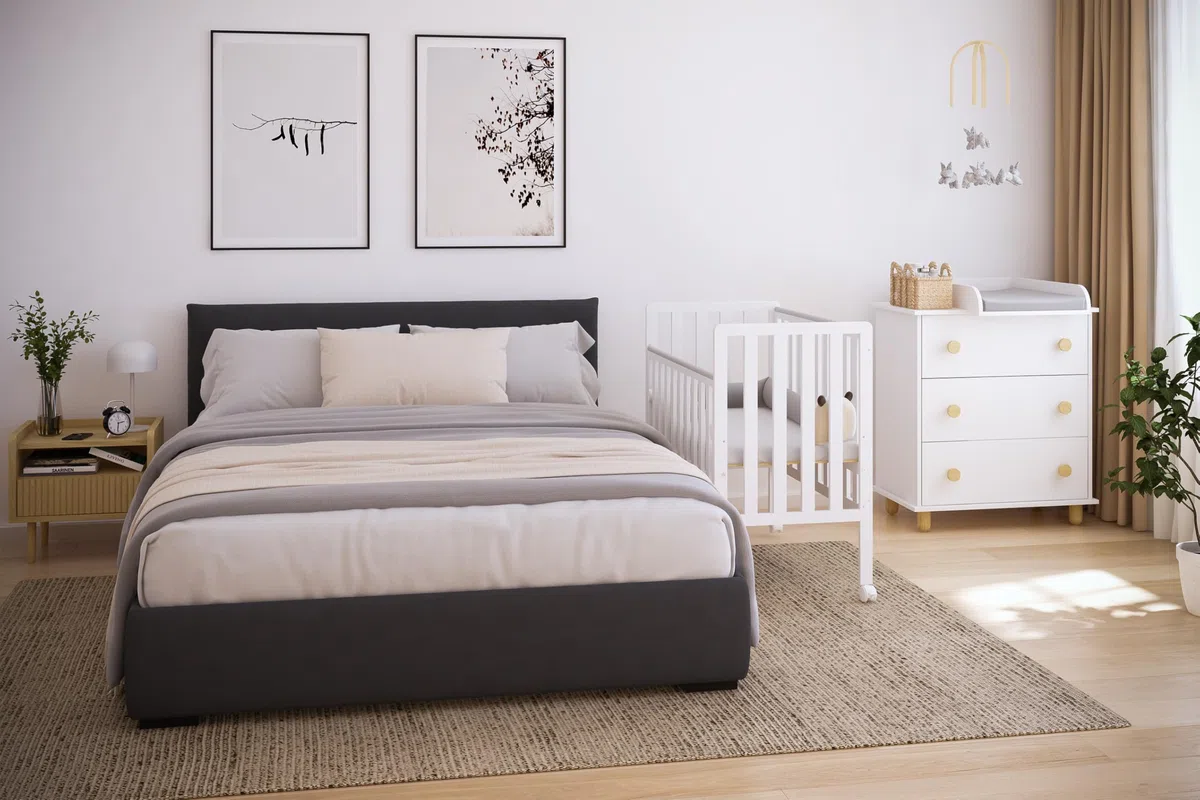 zee Bambi Weiß Beistellbett Baby mit Rollen 100x50 cm Tragbar Babybett Verstellbarer Stubenwagen Kinder Bett im Minimalistischen Skandinavischen Stil 3-Fach Höhenverstellbar