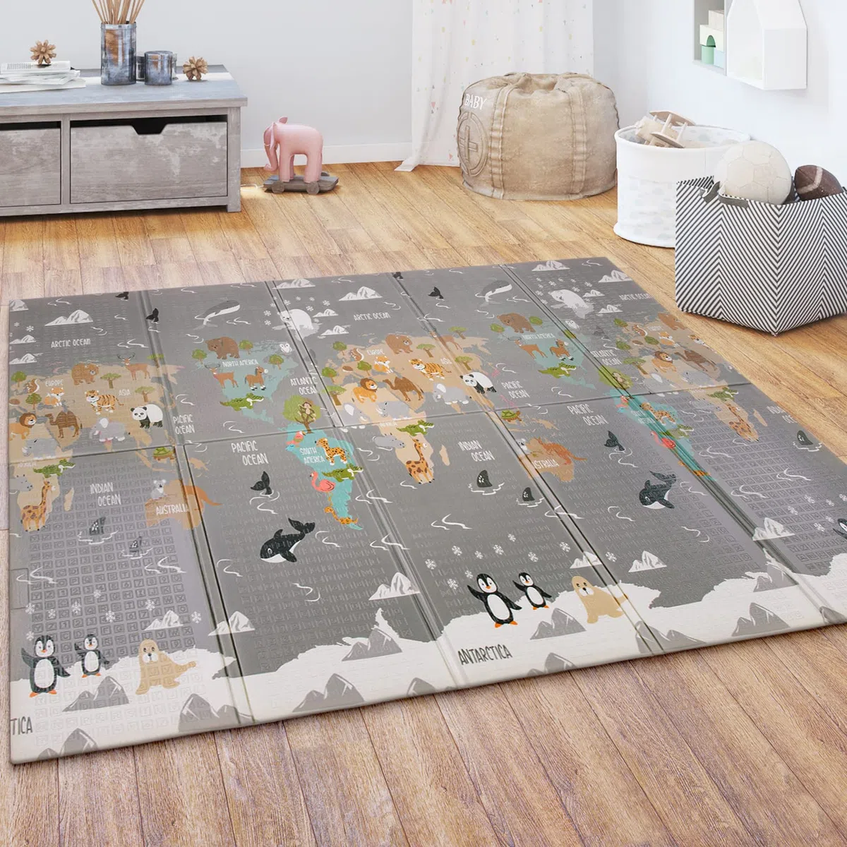 Paco Home Spielmatte Krabbelmatte Baby Kinder Matte Faltbar Abwischbar Wendbar Tier Motiv, Grösse:180x200 cm, Farbe:Bunt 3