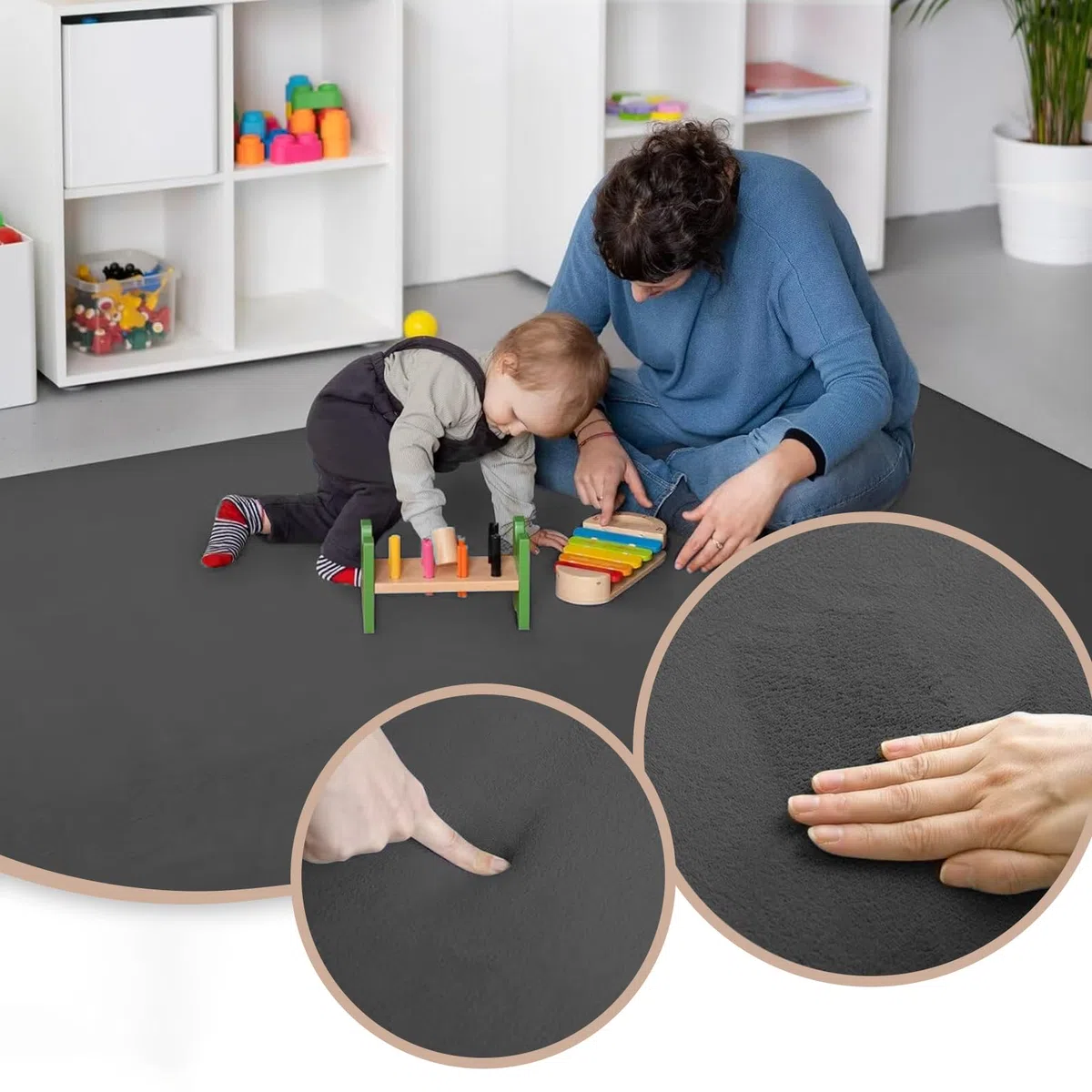 3cm Dicke Krabbelmatte Baby, Spielmatte Baby 100 x 100 cm Dunkelgrau Teppich für Kinderzimmer mit Memory-Schaum, Rutschfester Unterseite Krabbeldecke, Kinderteppich, spielteppich Kinder