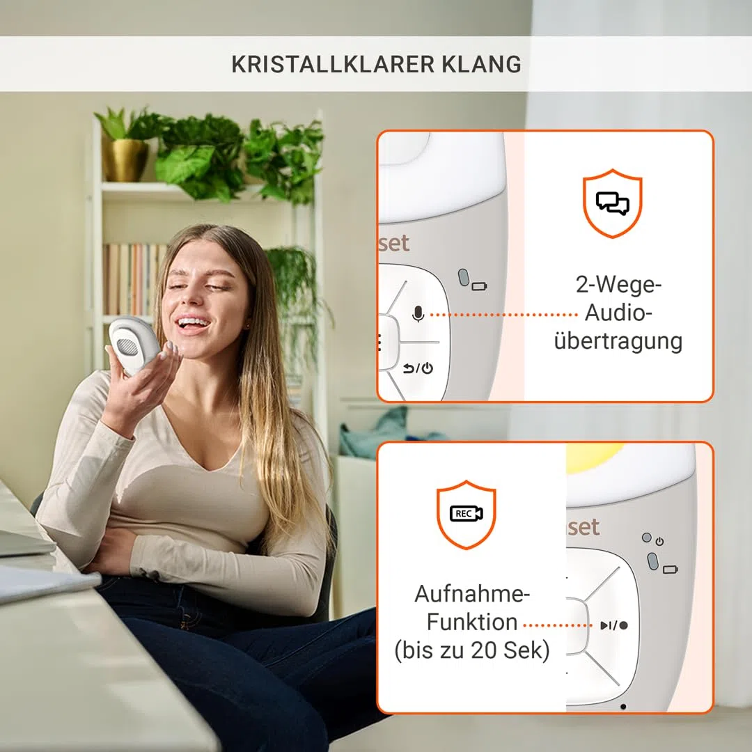 Gigaset Baby 100 Audio – Audio-Babyphone mit DECT-Technologie – Sichere Zwei-Wege-Kommunikation – 300m Reichweite - Fütterungstimer - Temperatursensor - Nachtlicht, Warm Grey [Deutsche Version]