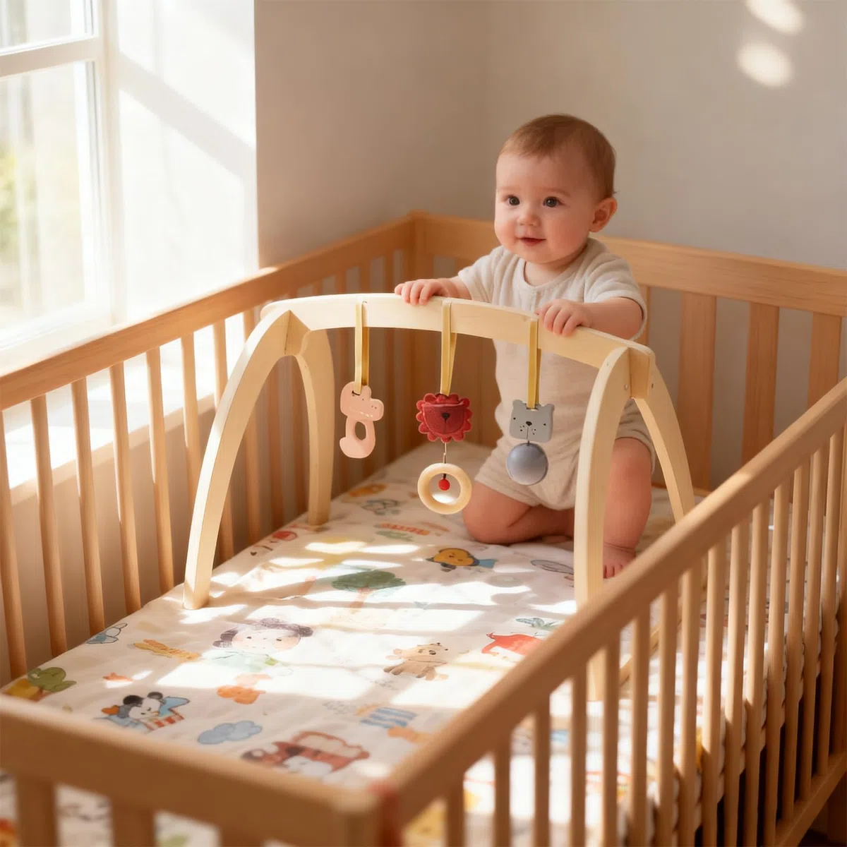 Aktivitäts-Fitnessstudio für Babys: sensorische Spielmatte, interaktives Spielzeug mit Rassel, Fitnessstudio mit weichem Kissen, Entwicklung motorischer Fähigkeiten und visueller Stimulation