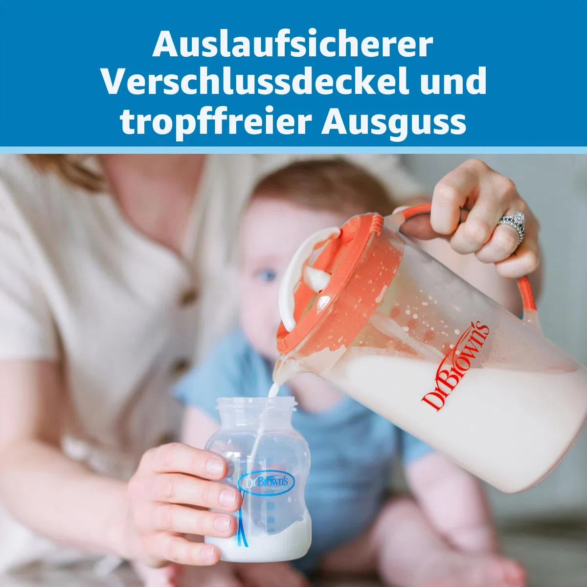 Dr. Brown's Baby Formula Rührkrug mit verstellbarem Stopper, verschließbarem Deckel, ohne Tropfauslauf, 907 ml, BPA-frei, schwarz