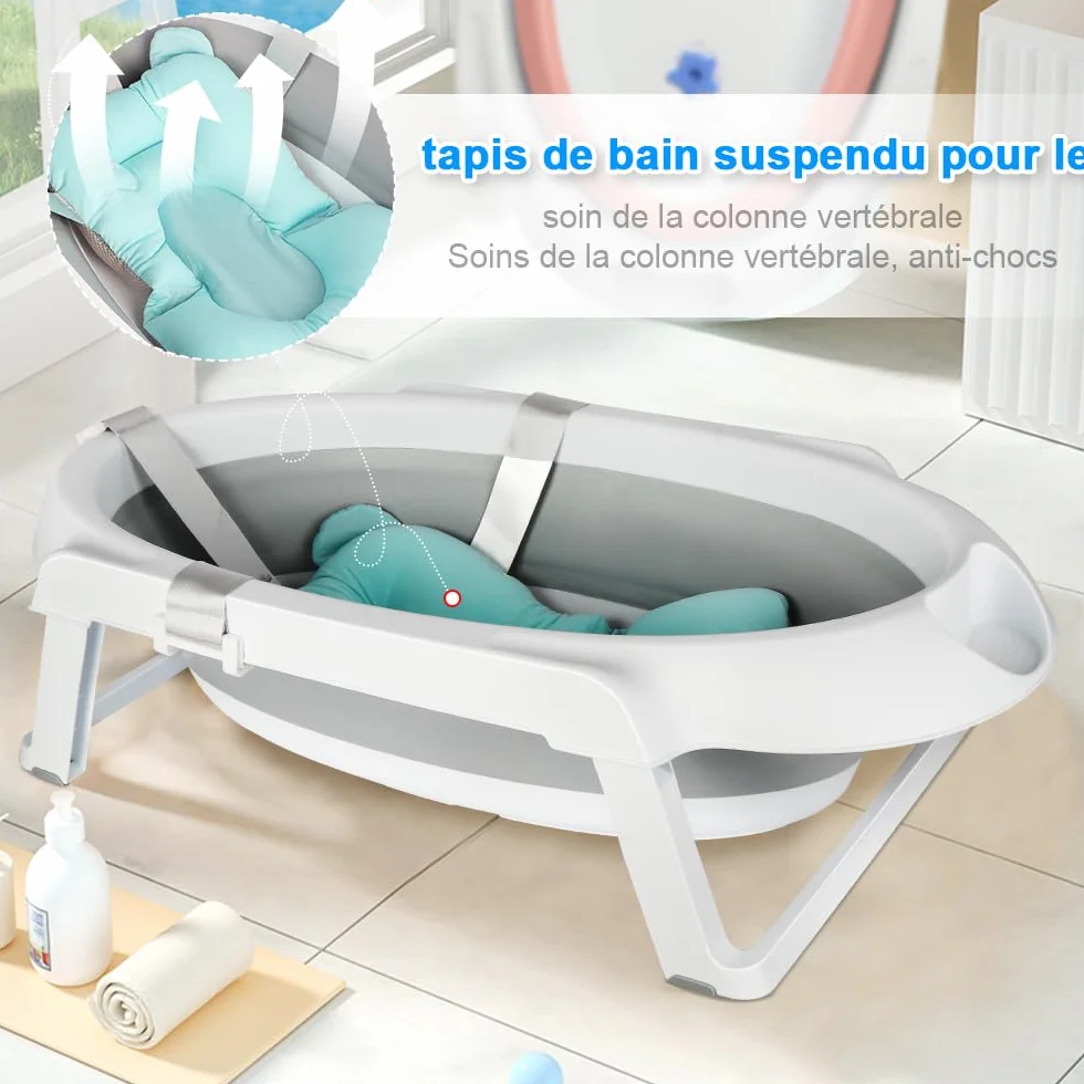 Homewell Tragbare Babybadewanne mit Ständer und Aufbewahrungsbox, tragbare Reisedusche, Kinderbadewanne geeignet für Neulinge, kein Bücken, 66 x 61 x 82 cm (Grau)