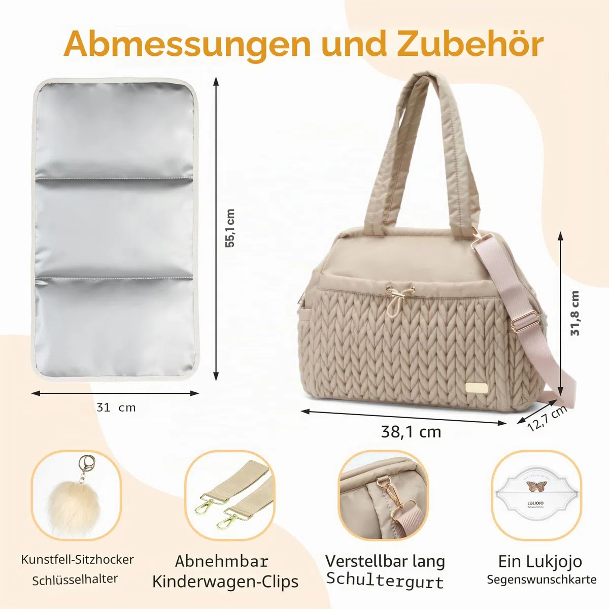 Wickeltasche, Baby-Reise-Organizer (Beige)