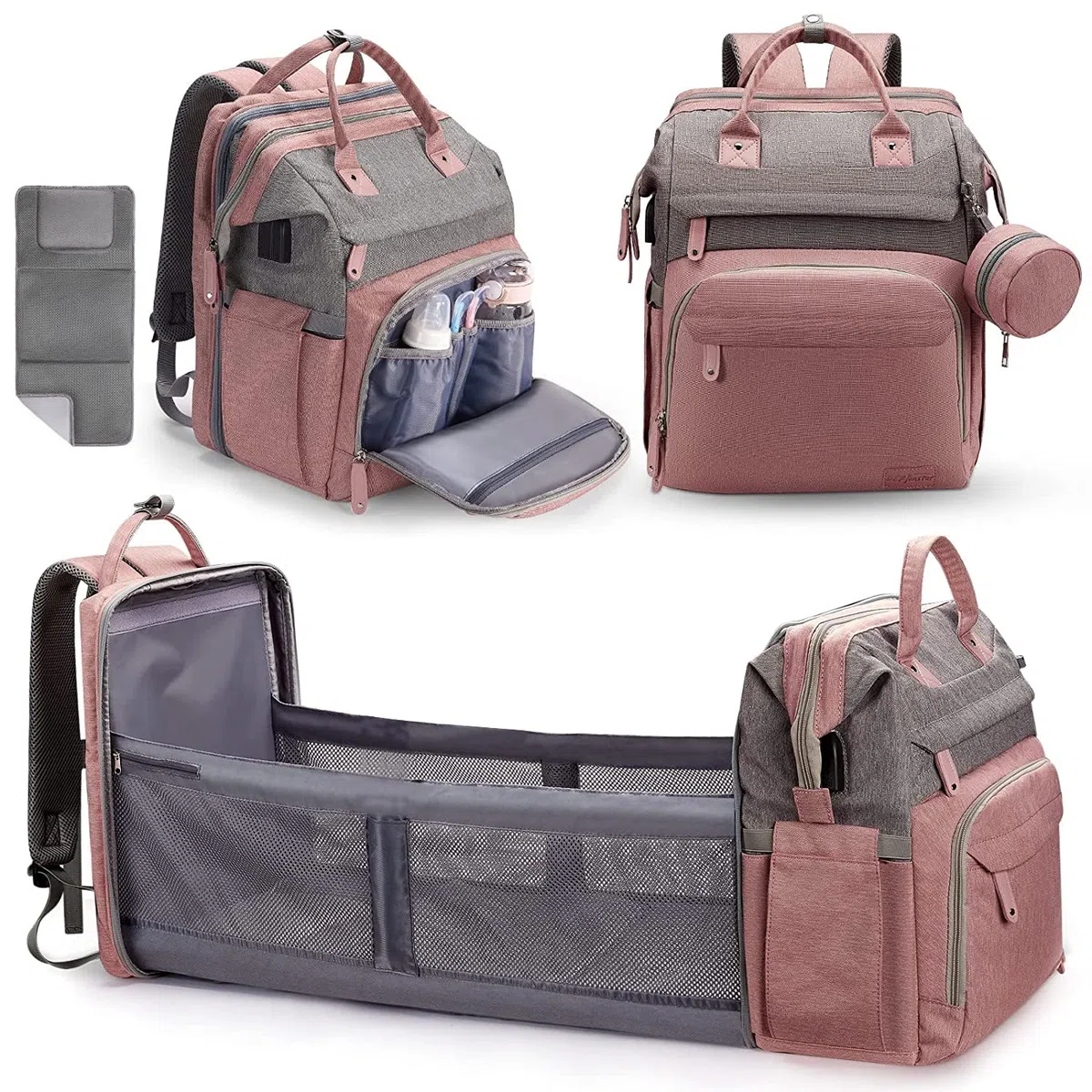 DERJUNSTAR Wickeltasche, Baby-Wickelrucksack mit Wickelstation
