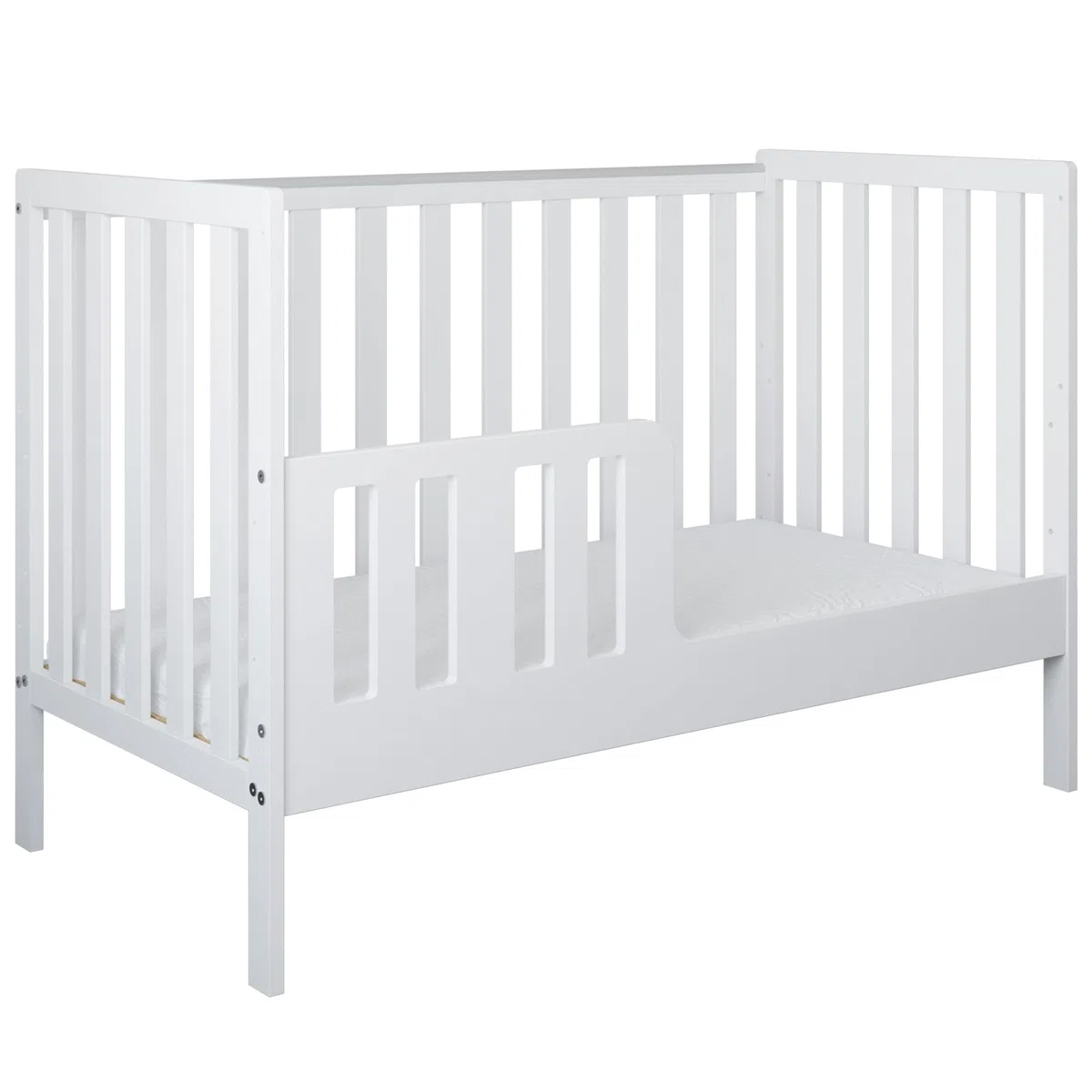 zee Bambi Weiß 2in1 Babybett Set 120x60 cm mit Schutzbarriere + Wickelkommode mit Wickeltisch Babyzimmer Möbel Set Kinderbett Umbaubar zum Juniorbett Baby Bed Robustes Gitterbett