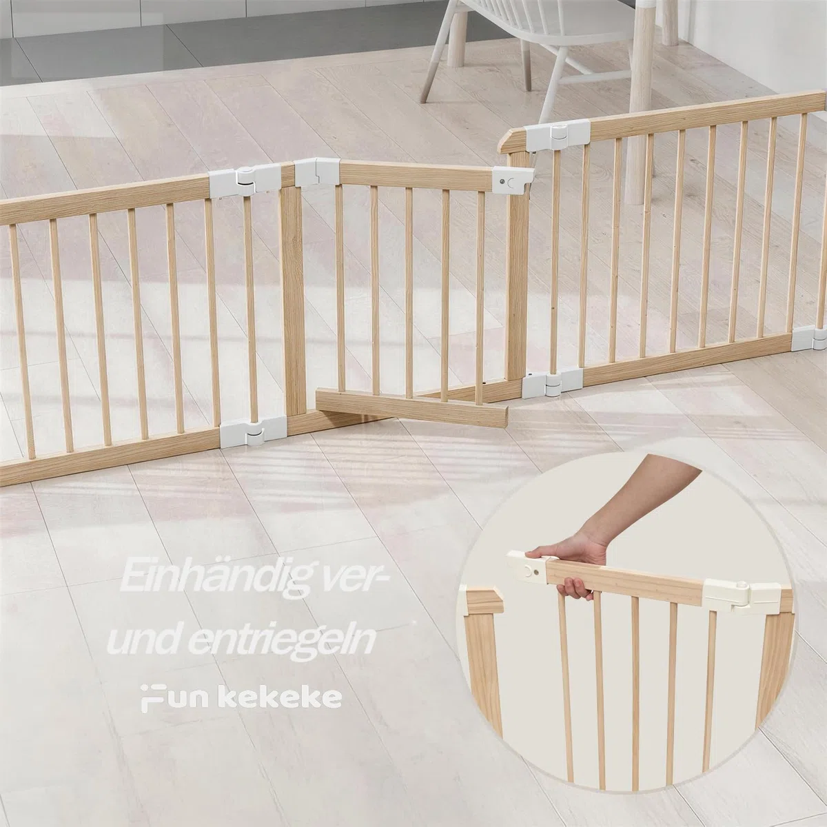 Laufstall Baby, Laufgitter Baby aus Holz, faltbar mit Tür & Sicherheitsverschluss, individuell formbarer Krabbelgitter Absperrgitter für Babys & Kleinkinder(214 * 141 * 61cm)