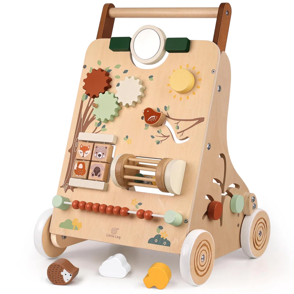 Little Log Lauflernwagen Holz, Baby Lauflernhilfe mit Activity Center | Multifunktionales 9-in-1 Montessori Spielzeug mit Rädern Gehhilfe & Baby Walker Geschenk für Mädchen und Jungen ab 1 Jahr