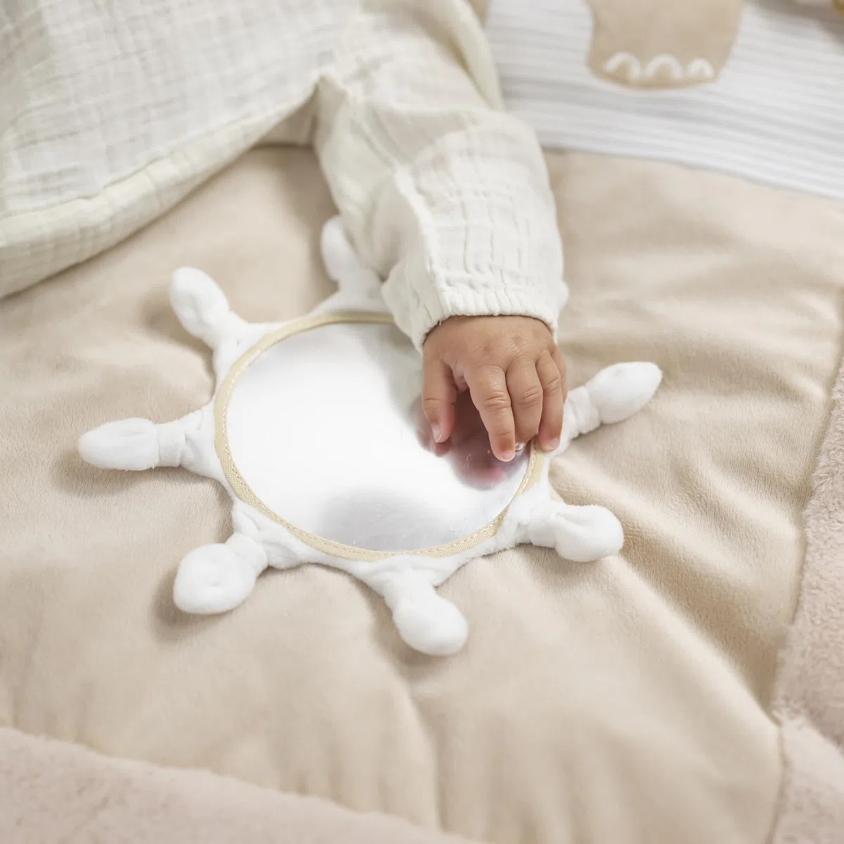 Nattou Krabbeldecke mit Spielbogen und verschiedenen Aktivitäten, Aus Polyester, Ca. 80 cm, Rechteckig, Flo, Oli & Ernest, Flo Beige