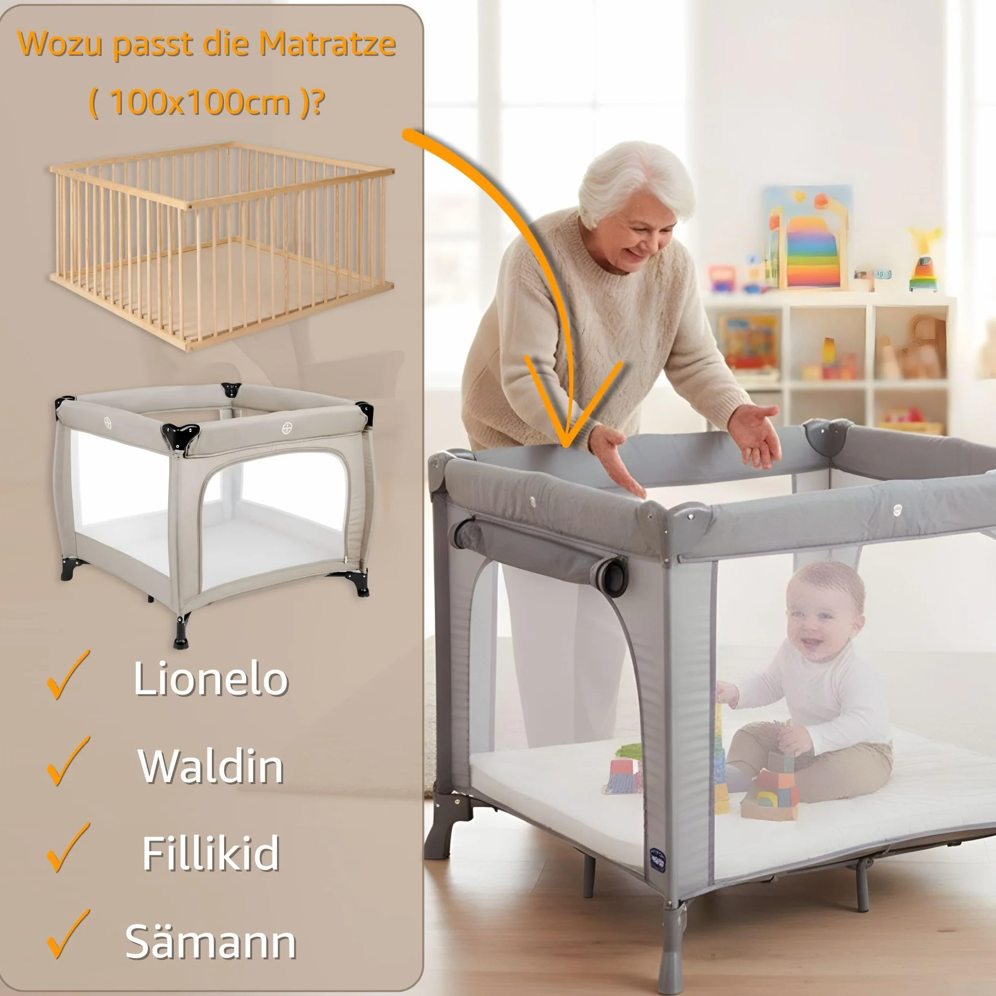 Laufstalleinlage 100x100 cm - Laufstall Laufgitter Baby Matratze Laufstallmatratze Laufgittereinlage aus Schaumstoff für Kinder Babymatratze Spielmatratze Oeko-Tex 100 x 100