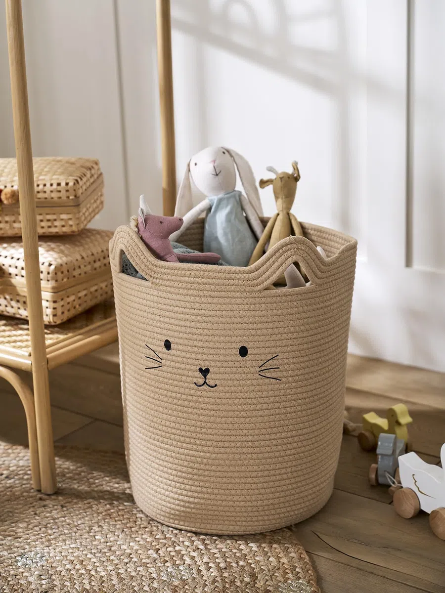 Vertbaudet Kinderzimmer Aufbewahrungskorb KATZE beige