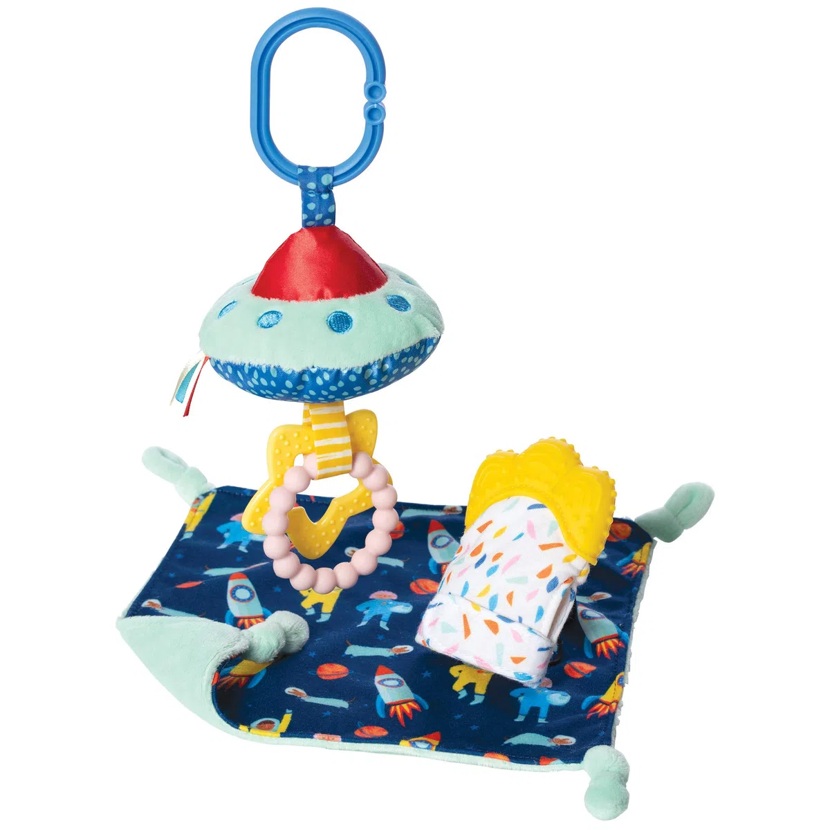 Manhattan Toy Space Themed Baby Geschenkset mit Silikon-Beißring, beruhigendem Baby Lovie und aufsteckbarem Beißring und Rassel