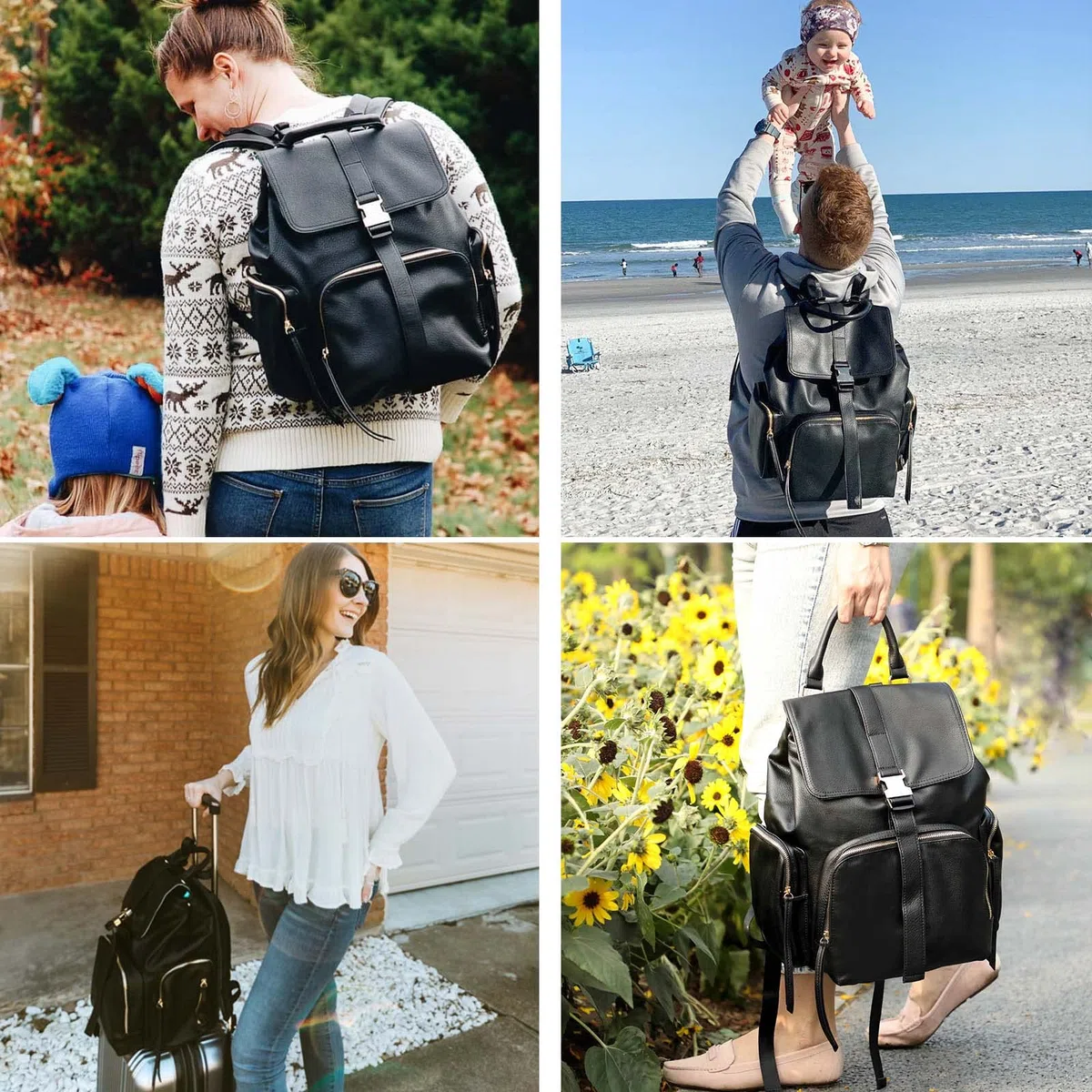 MISS FONG Baby Changing Bag Backpack Leather Nappy Changing Backpack Diaper Bags with Insulated Pockets Baby Bags for Mom and Dad, maternity bag
