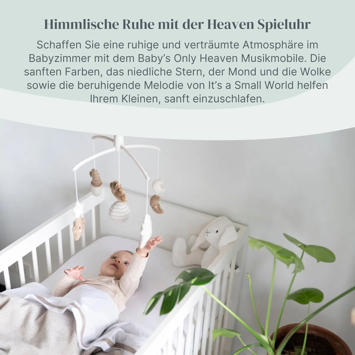 Baby's Only - Musik Mobile Baby Heaven - Mit gestrickten Figuren - Baby Spieluhr mit Musik - Einfach anzubringen - Mobile Baby mit Musik - Für Jungen und Mädchen - Clay/Warm Linen