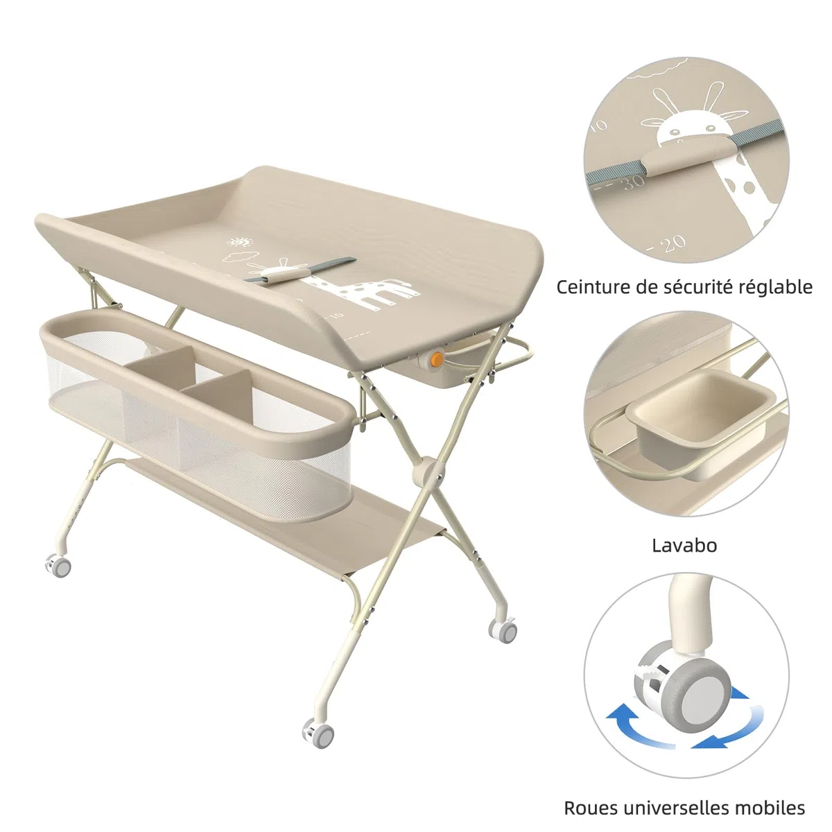 Mobile Wickelkommode, Wickeltisch faltbar, Wickelauflage für Babys, mit Sicherheitsgurt und Aufbewahrungsfächern, platzsparend und stabil