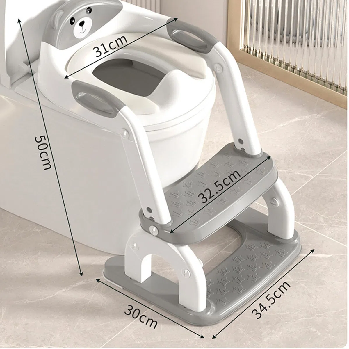 Höherer Kleinkind Toilettensitz mit rutschfesten Stufen, ergonomische Rückenlehne, faltbares Design für Jungen und Mädchen, Baby Toilettentrainer