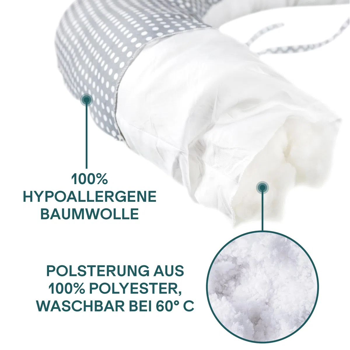 KOALA BABYCARE Stillkissen XXL Schwangerschaftskissen Seitenschläferfkissen mit Bezug aus 100% Baumwolle - Zertifiziertes Medizinprodukt - Lagerungskissen Erwachsene - (Grau - Weiße)