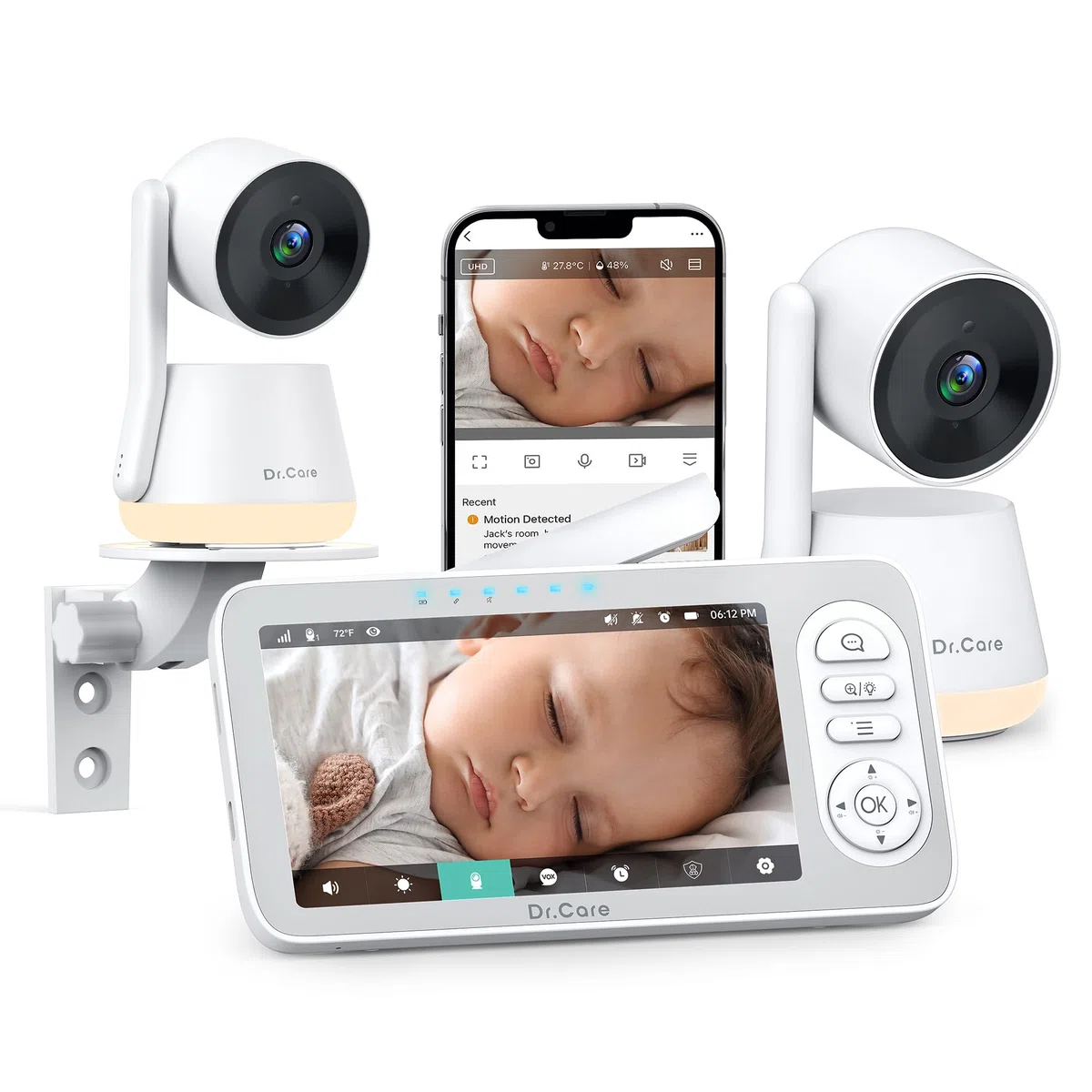 Dr.Care LumiView Plus Smart WLAN Babyphone mit 2 Kameras – 5,5" 1080P FHD & 2K Kamera, Privatsphärenmodus, 5000mAh Akku, RGB Nachtlicht, Bewegungs- & Weinenalarm, App-Steuerung