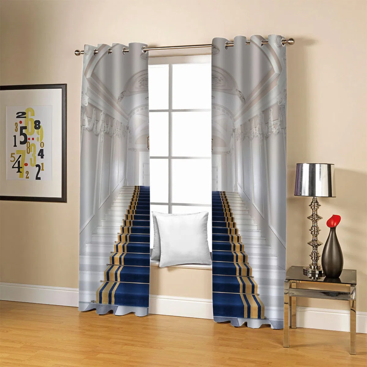 HOUKAI Vorhänge Kinderzimmer Mädchen, Wohnzimmer Vorhang, 220x210Cm 2Er Set, 3D Blauer Teppich Auf Der Treppe Blickdichte Vorhang Dekor, Gardinen Mit Ösen, Jungen Schlafzimmer, Verdunklungsvorhänge