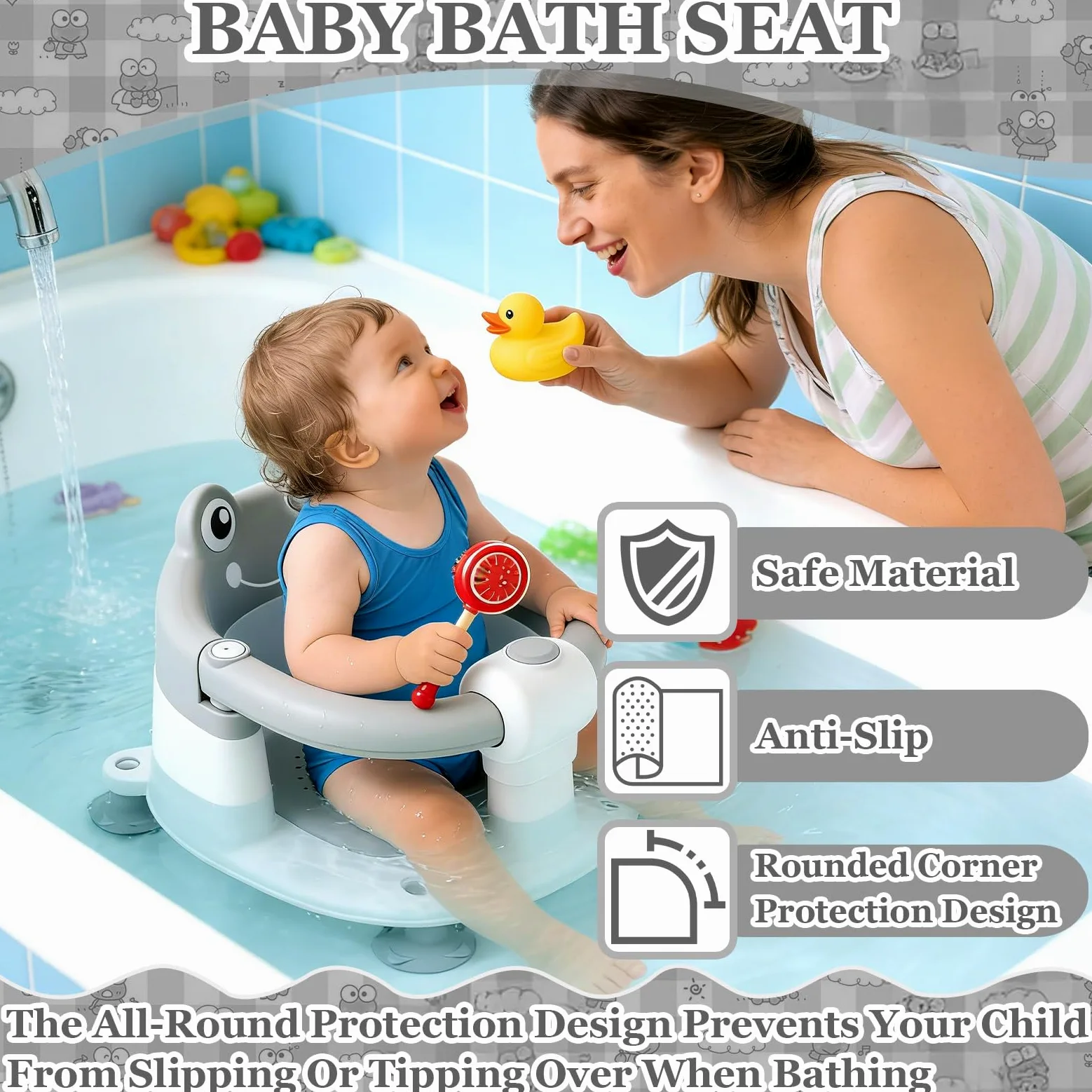 Badewannensitz Baby ab 6 Monate,Baby Badewannensitz,Badesitz Baby mit 4 Saugnäpfen und Kissen,Baby Bath Seat für Kleinkinder und Neugeborene,Baby Sitz Badewanne für Dusche oder Badewanne