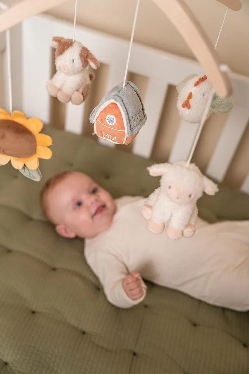 Little Dutch Mobile Musik Spieluhr mit Holz Halterung für Babybett - Little Farm