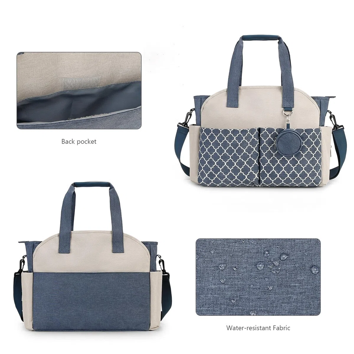 Wickeltasche für Mütter mit Schultergurt, Reißverschlusstaschen, Multifunktional, Großes Fassungsvermögen, Wasserdicht, Outdoor Organizer, Blau Weiß